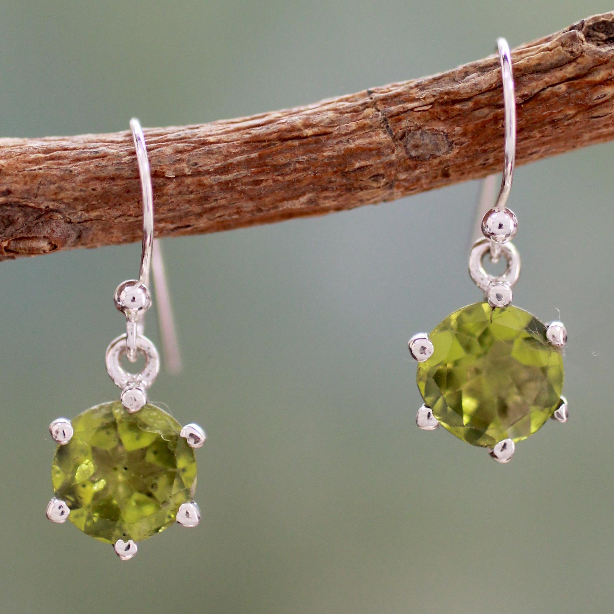 Premium Lime Solitaire Sterling Silver & Peridot Hook Earrings