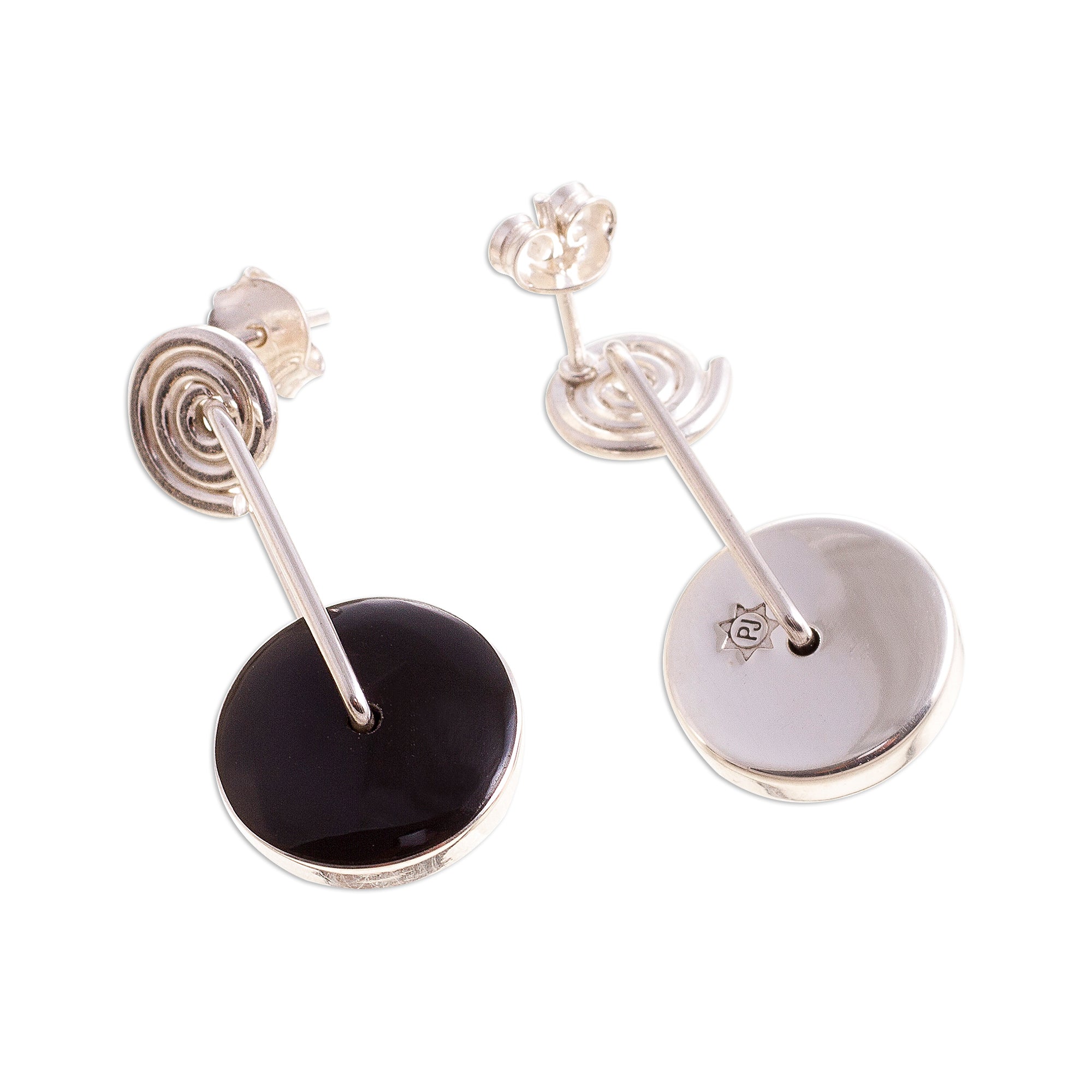 Premium Midnight Obsidian & Sterling Silver Spiral Dangle Earrings - Modern Chic Design