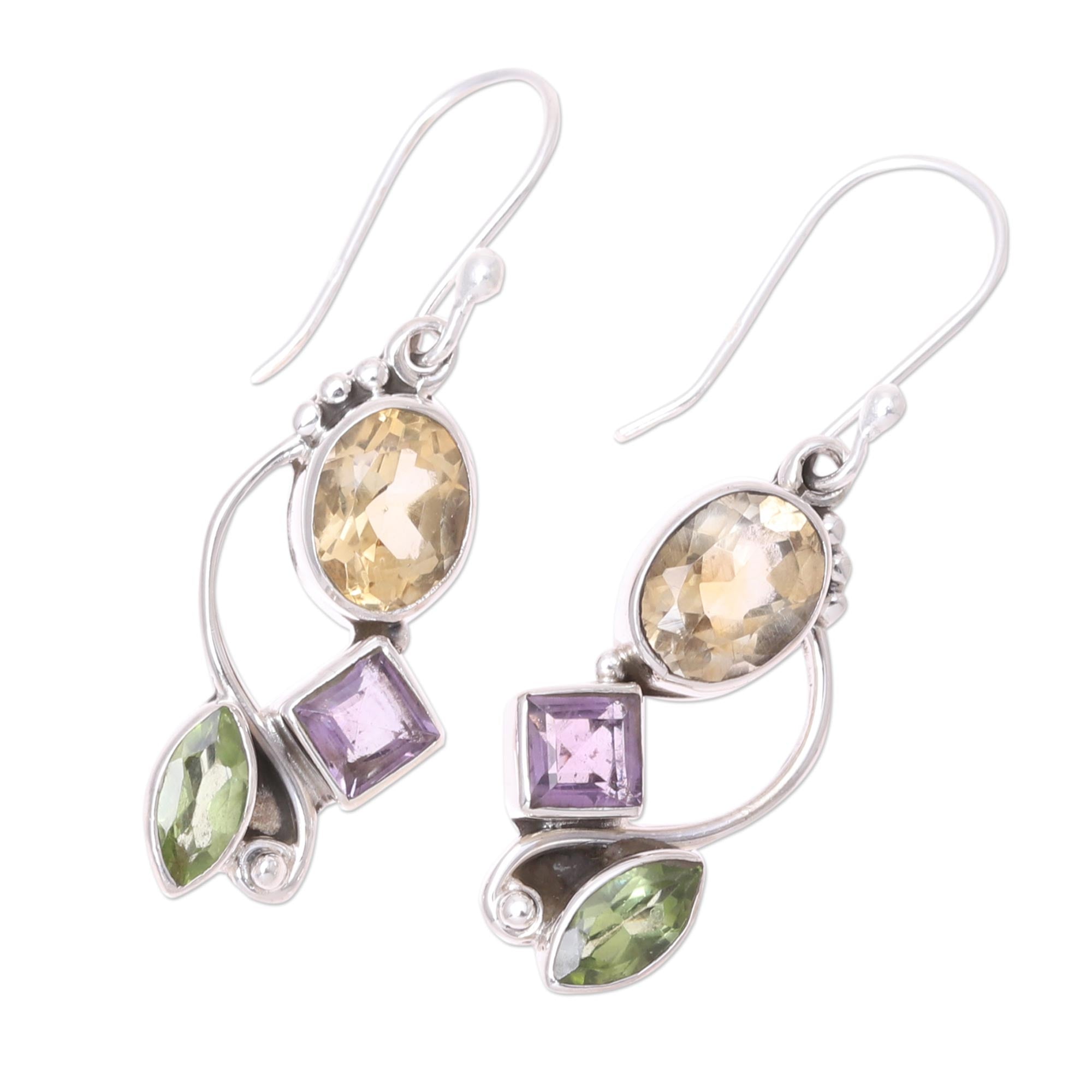 Premium Sun & Violets Multi-Gem Citrine Dangle Earrings