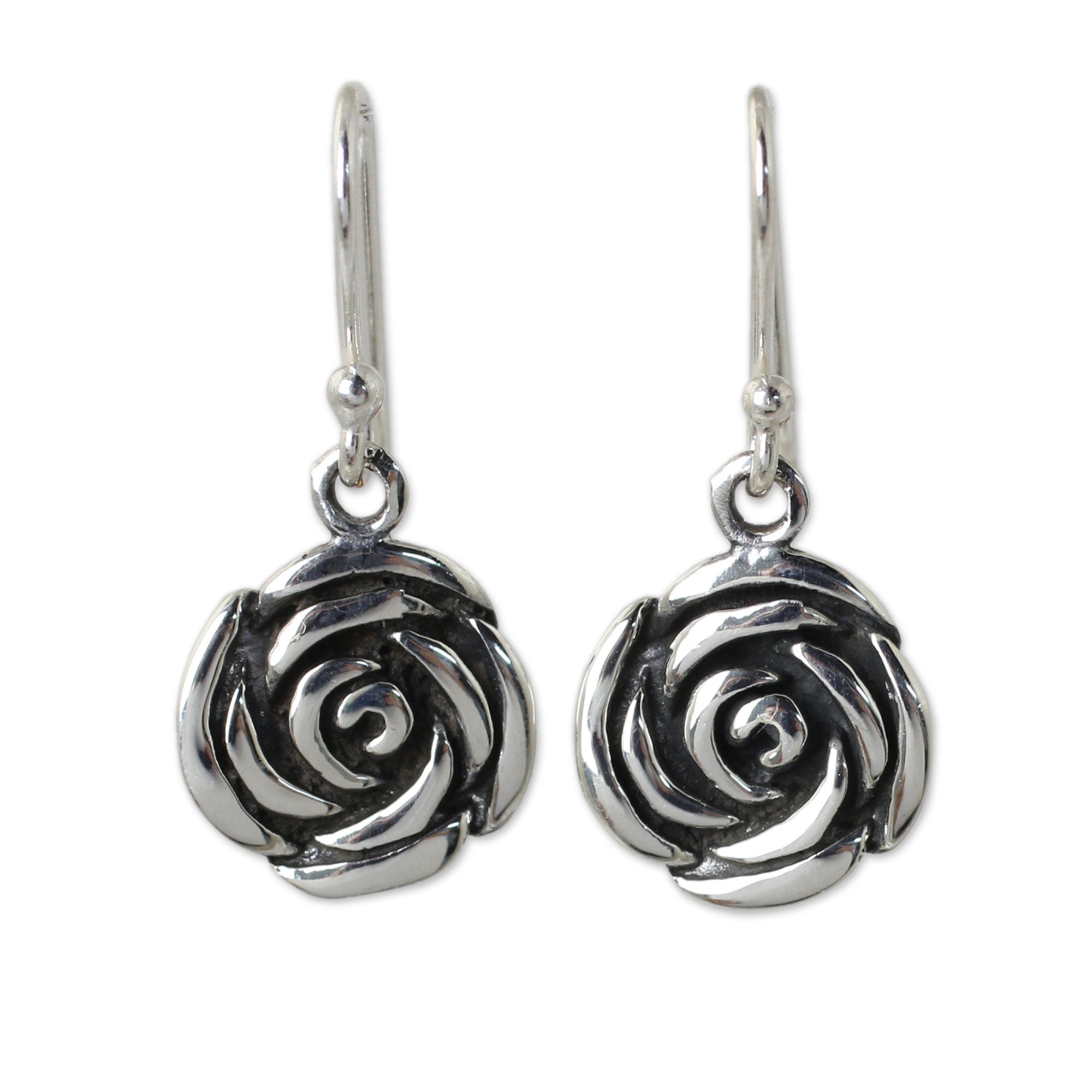 Premium Spiral Rose Sterling Silver Hook Earrings - Handcrafted Elegance