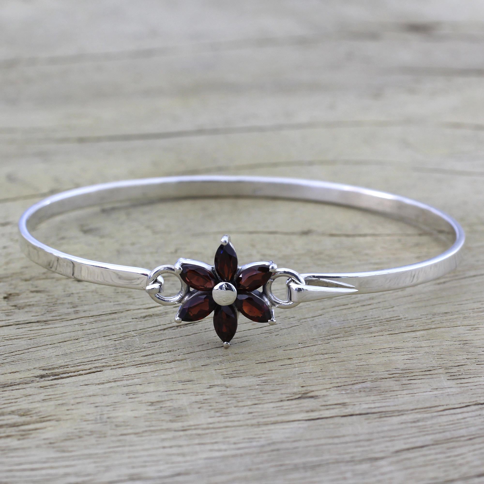 Premium Marquise Garnet Floral Bracelet - Handcrafted Sterling Silver Jewelry from India