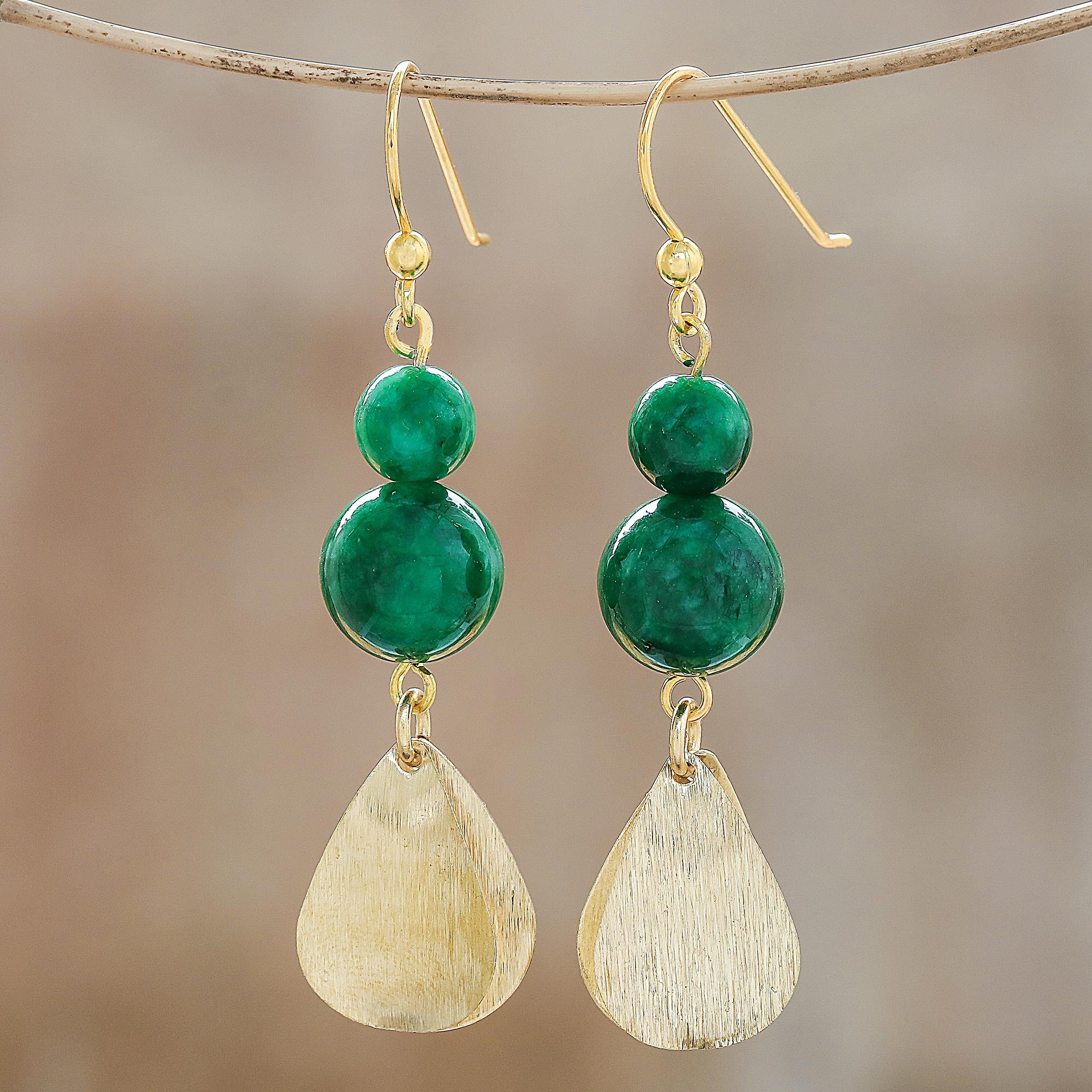 Premium Green Quartz Dangle Earrings - Handcrafted in Thailand