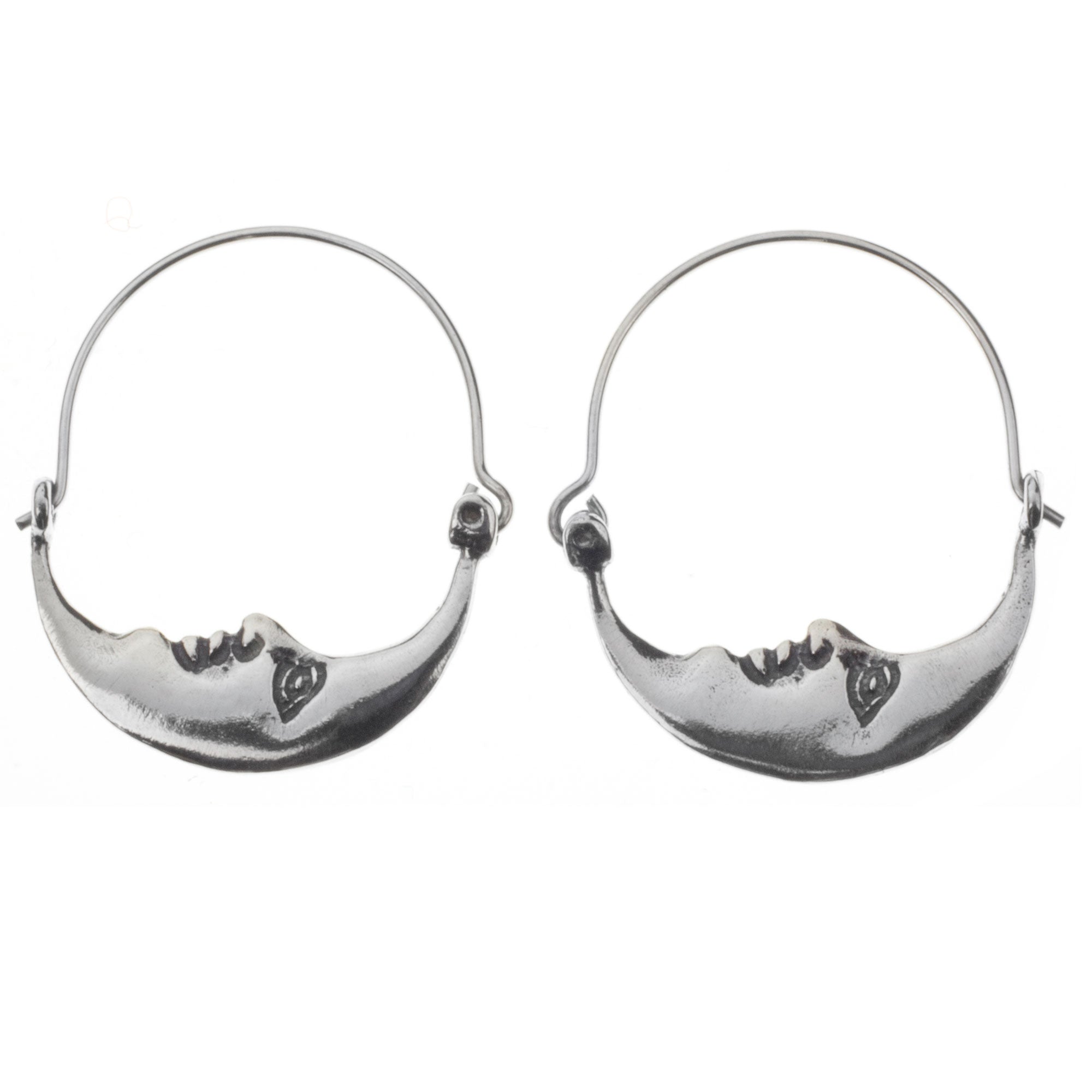 Premium Vintage Silver Crescent Moon Hoop Earrings – Handcrafted Elegance