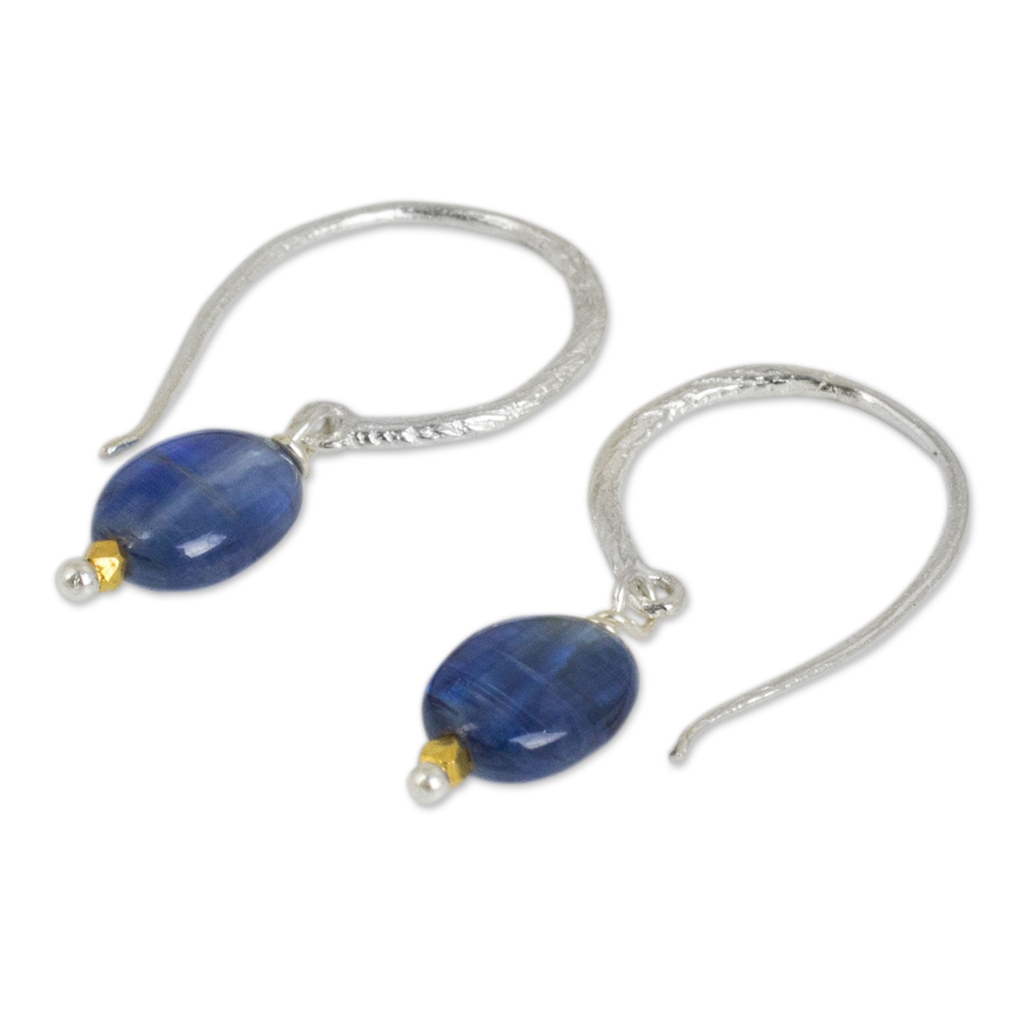 Premium Kyanite Dangle Earrings with 24K Gold Accents