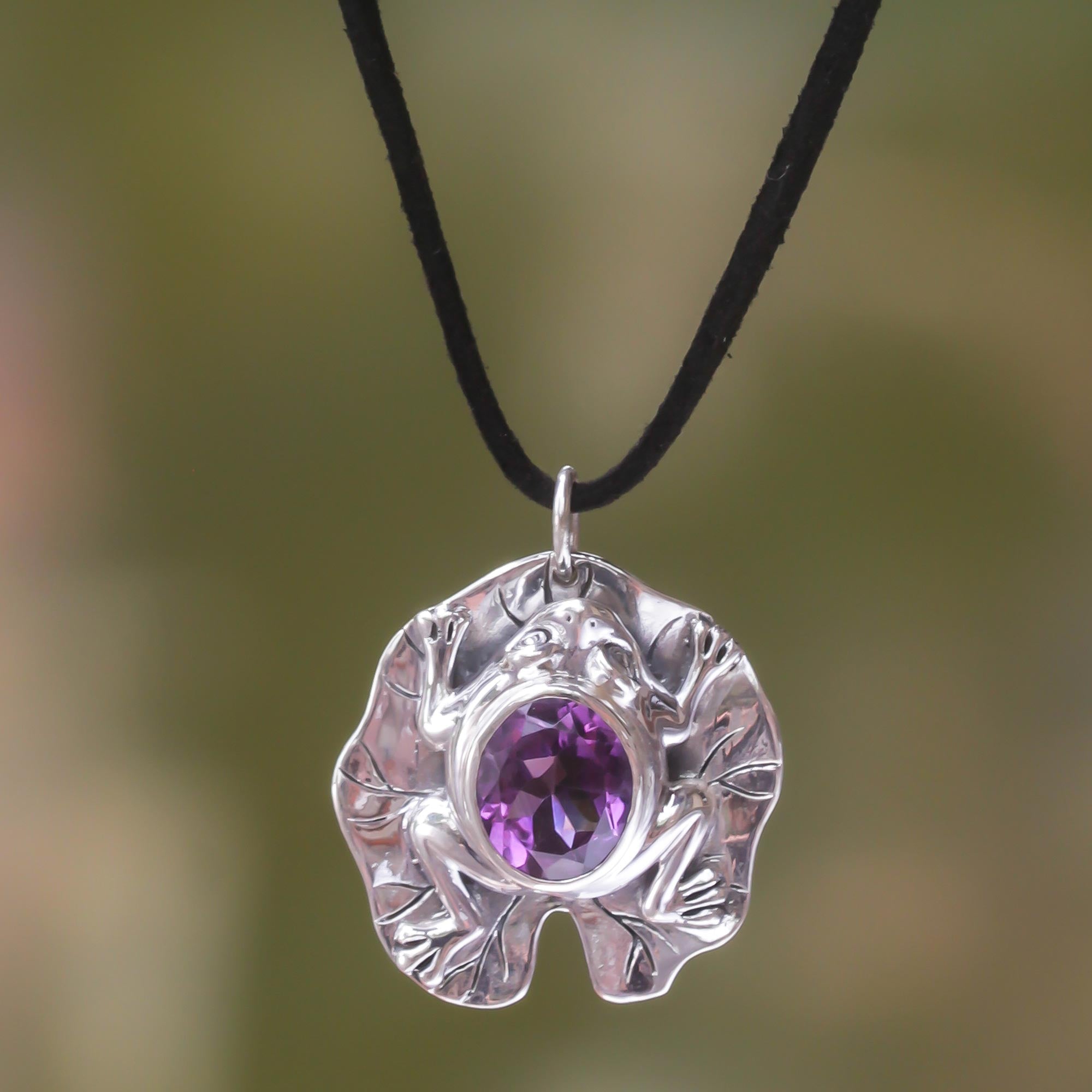 Premium Amethyst Frog Necklace - Handcrafted Sterling Silver Pendant