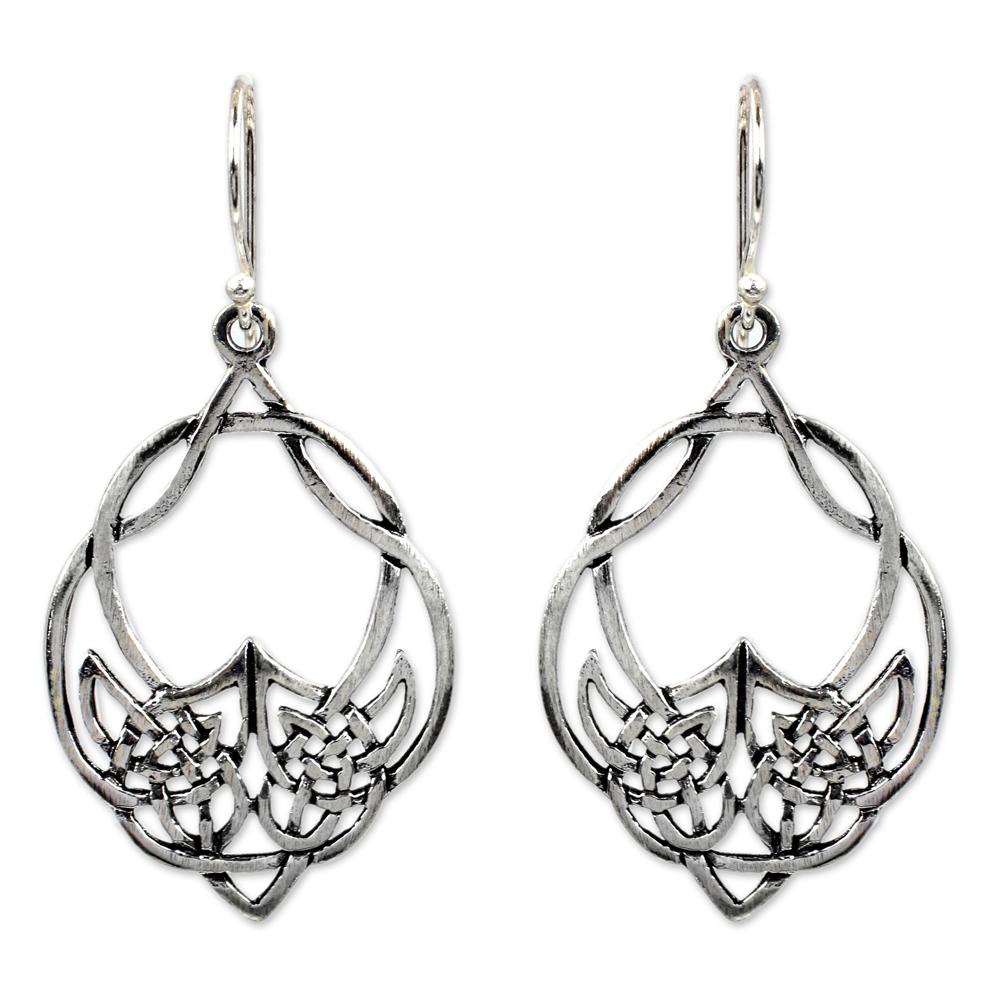 Premium Lotus Lace Sterling Silver Dangle Earrings - Handmade Elegance