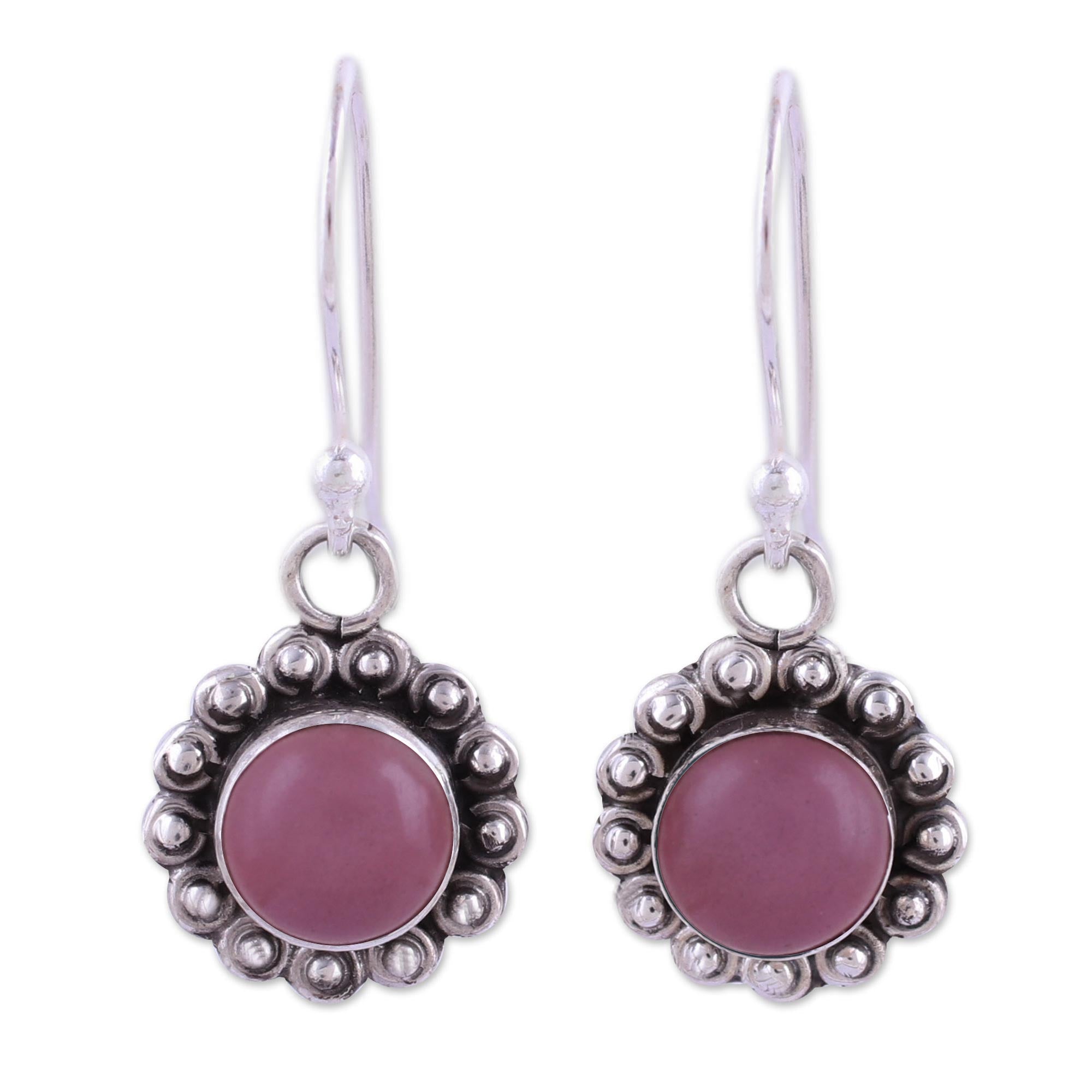 Premium Pink Chalcedony Sterling Silver Floral Dangle Earrings - Vintage Charm