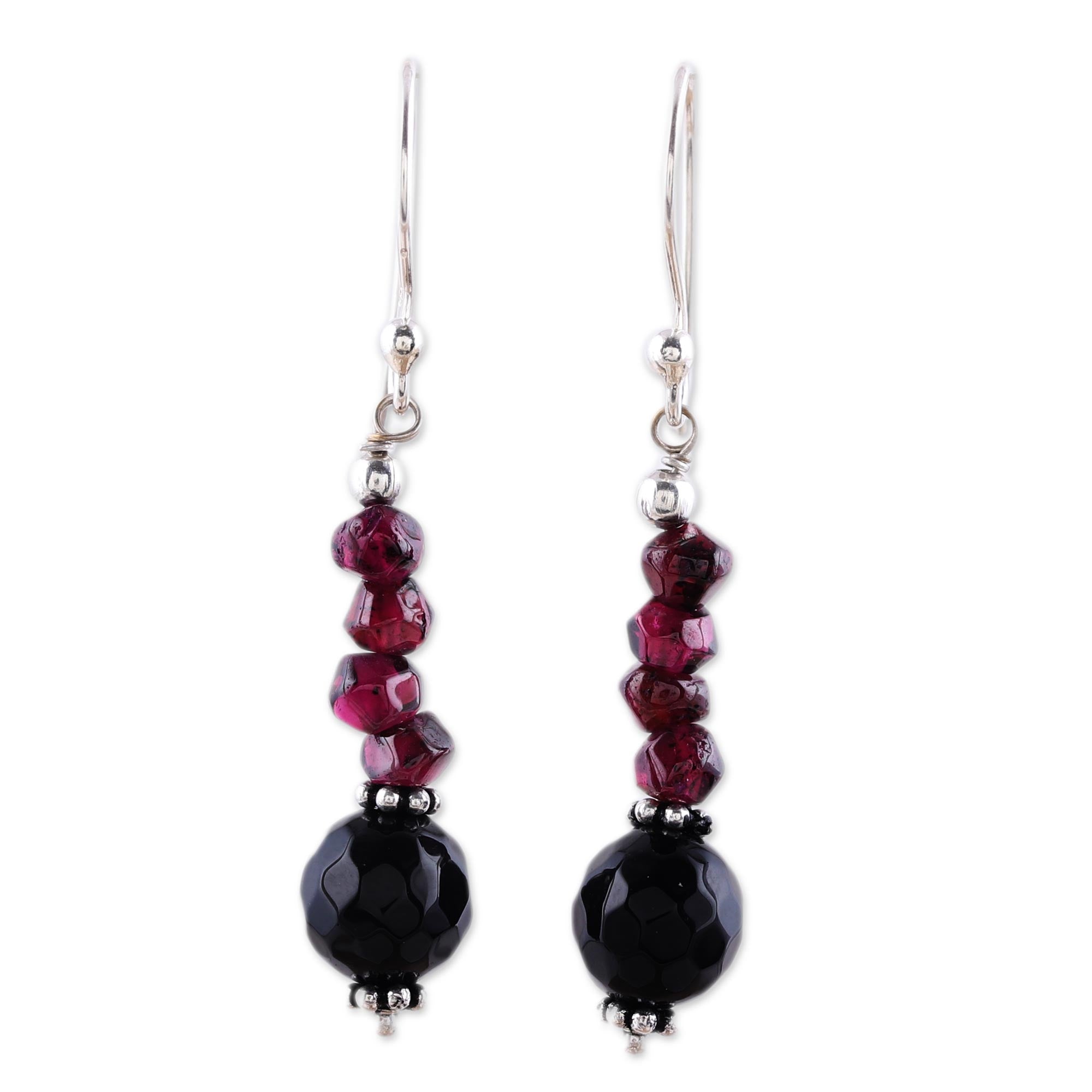 Premium Night of Passion Garnet & Onyx Dangle Earrings