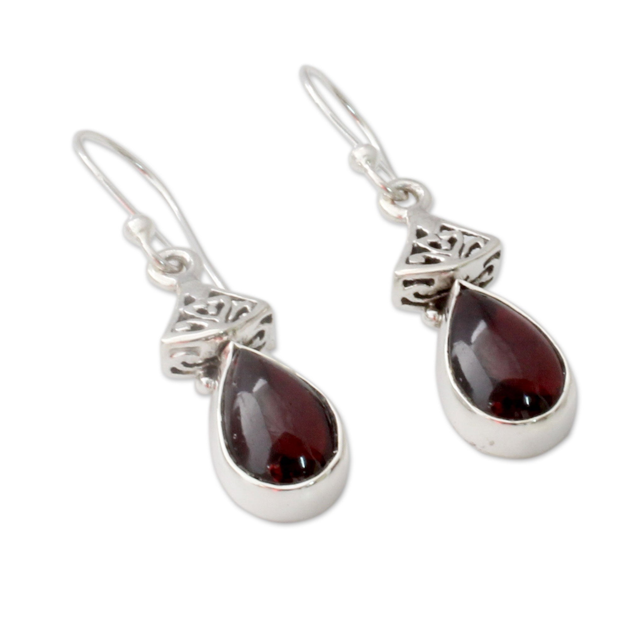 Premium Crimson Morn Garnet Earrings in Sterling Silver - Handcrafted in India