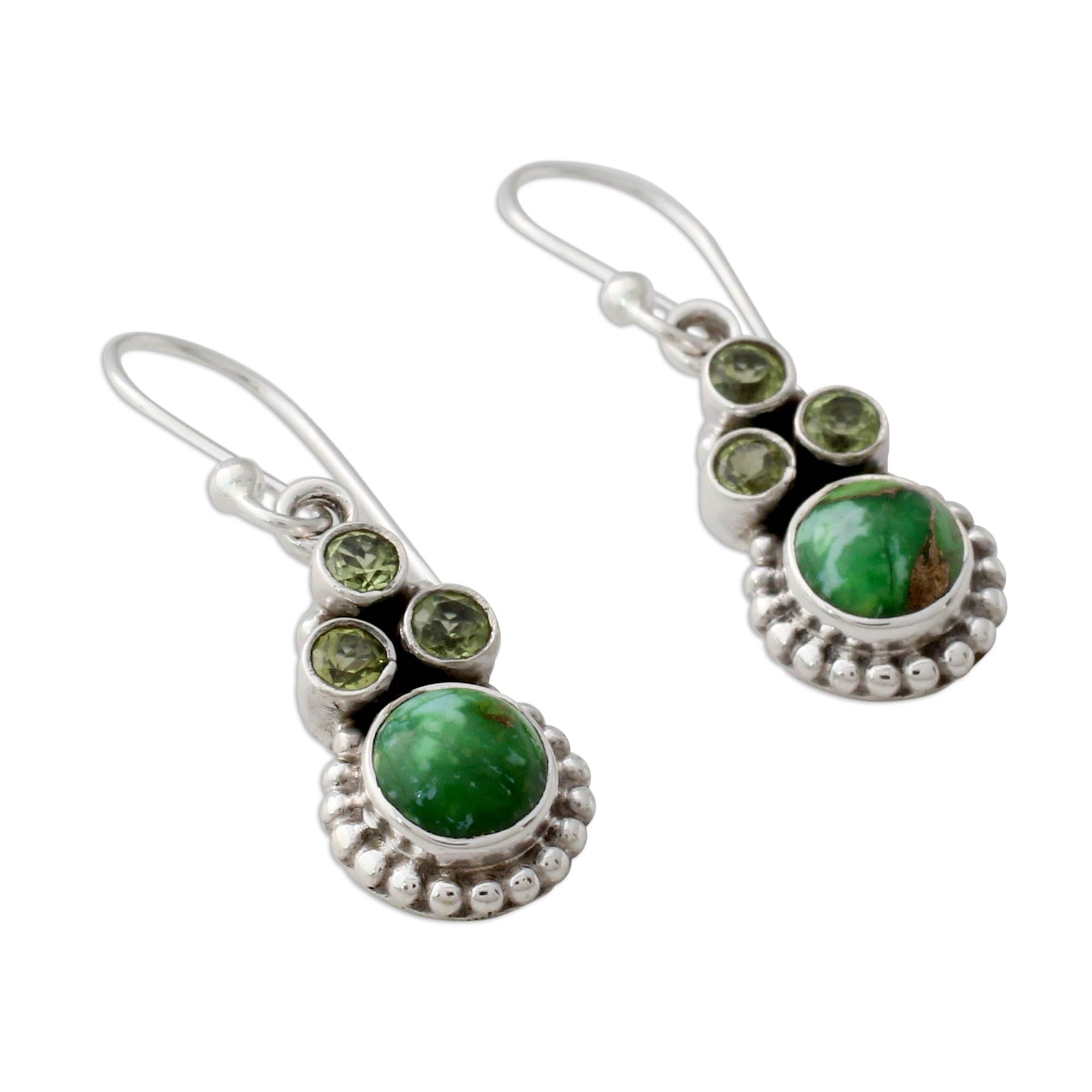 Premium Petite Flower Earrings with Peridot & Turquoise - Sterling Silver