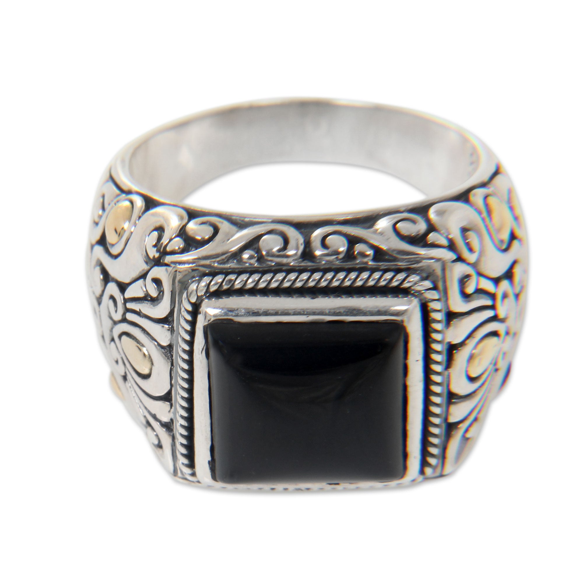 Premium Tambora Onyx Silver Men's Ring - Handcrafted Elegance