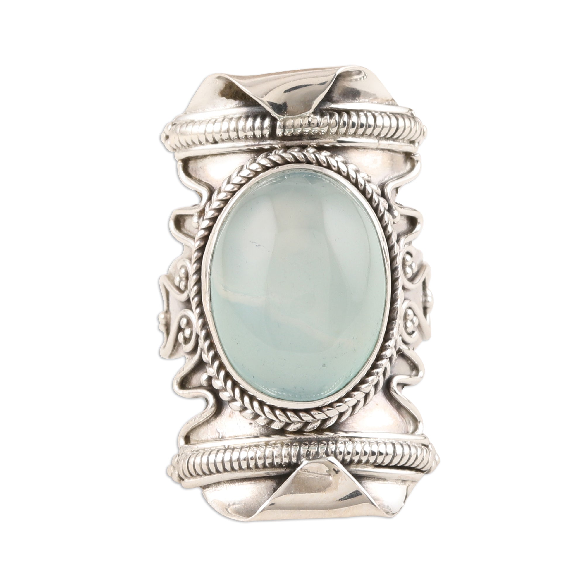 Premium Rajasthan Realm Aqua Chalcedony Sterling Silver Cocktail Ring