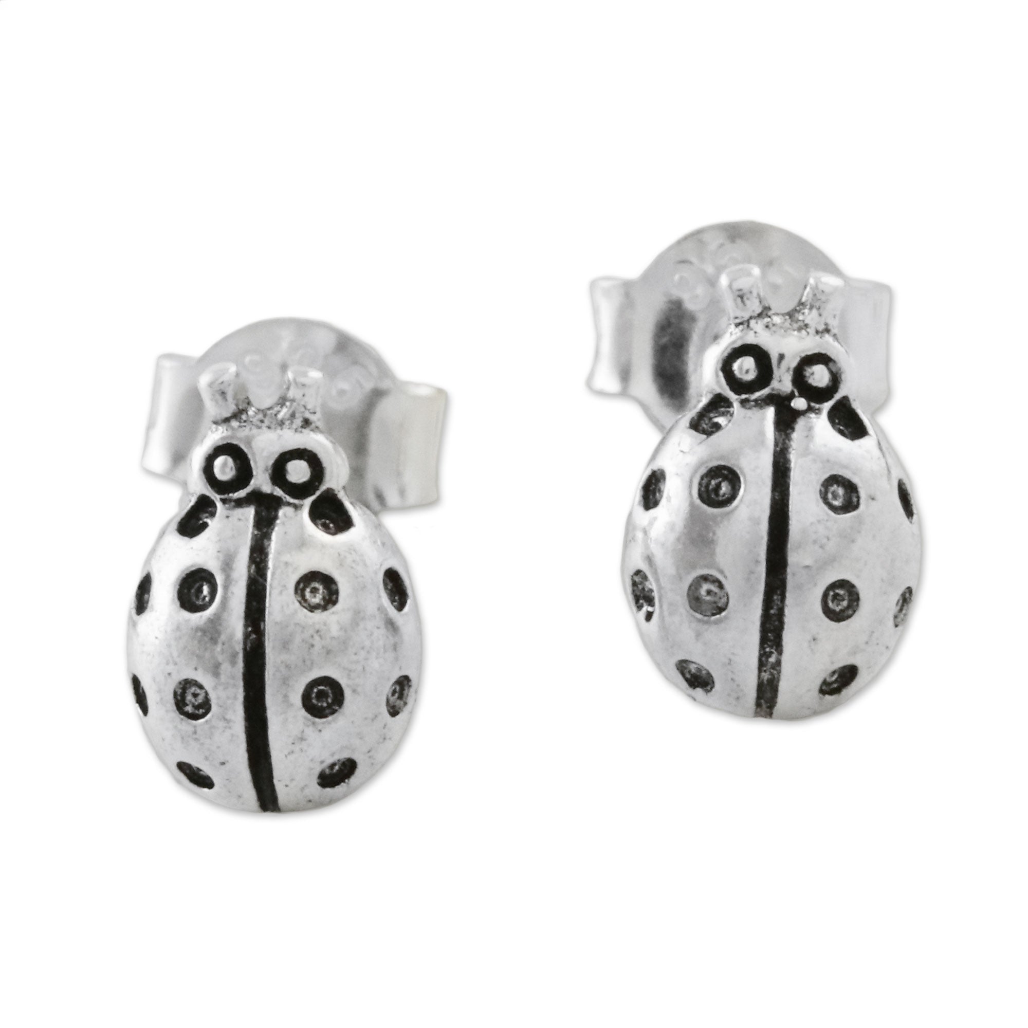 Premium Sterling Silver Ladybug Stud Earrings - Handcrafted in Thailand