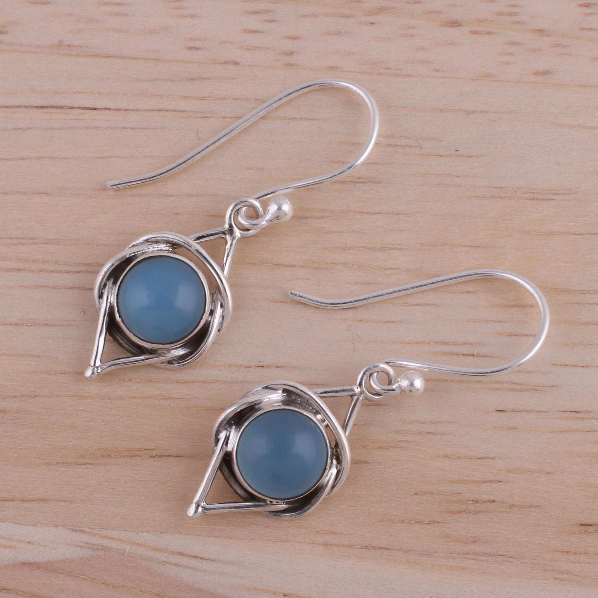 Ultimate Blue Chalcedony Dangle Earrings - Handmade Sterling Silver