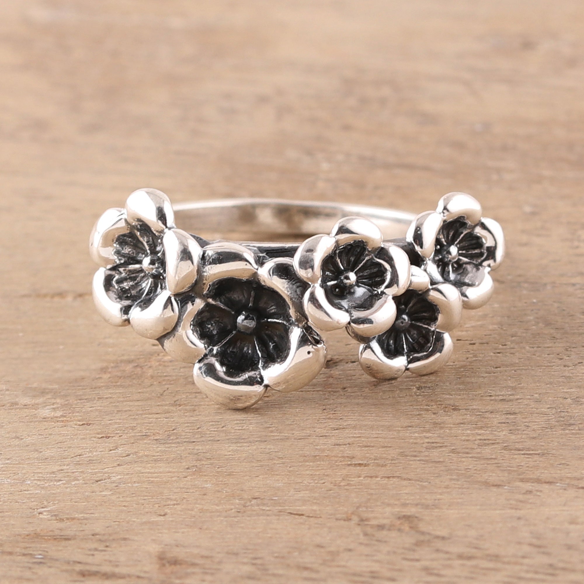 Premium Floral Sterling Silver Cocktail Ring - Handcrafted in India