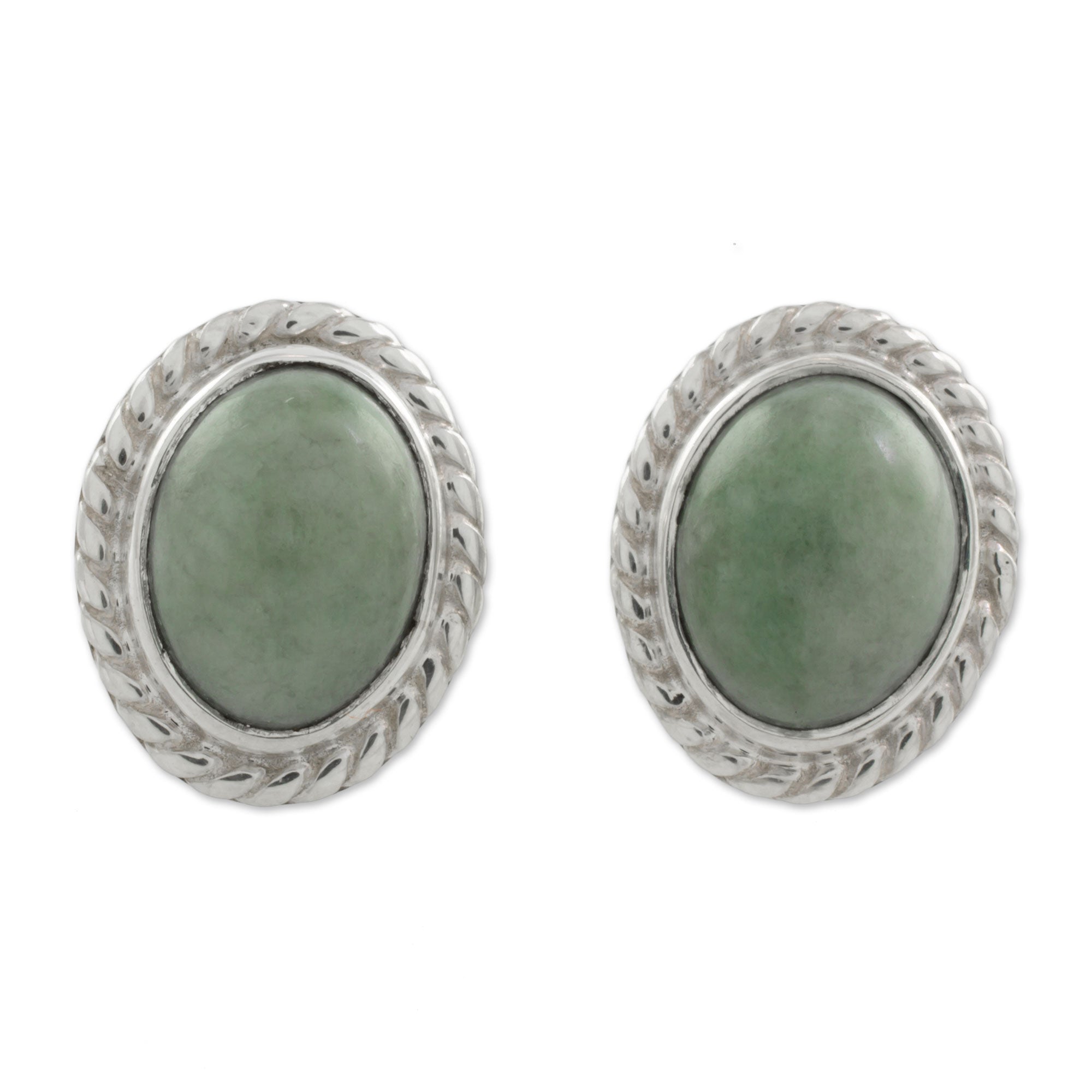 Premium Light Green Jade Oval Stud Earrings - Handcrafted in Guatemala