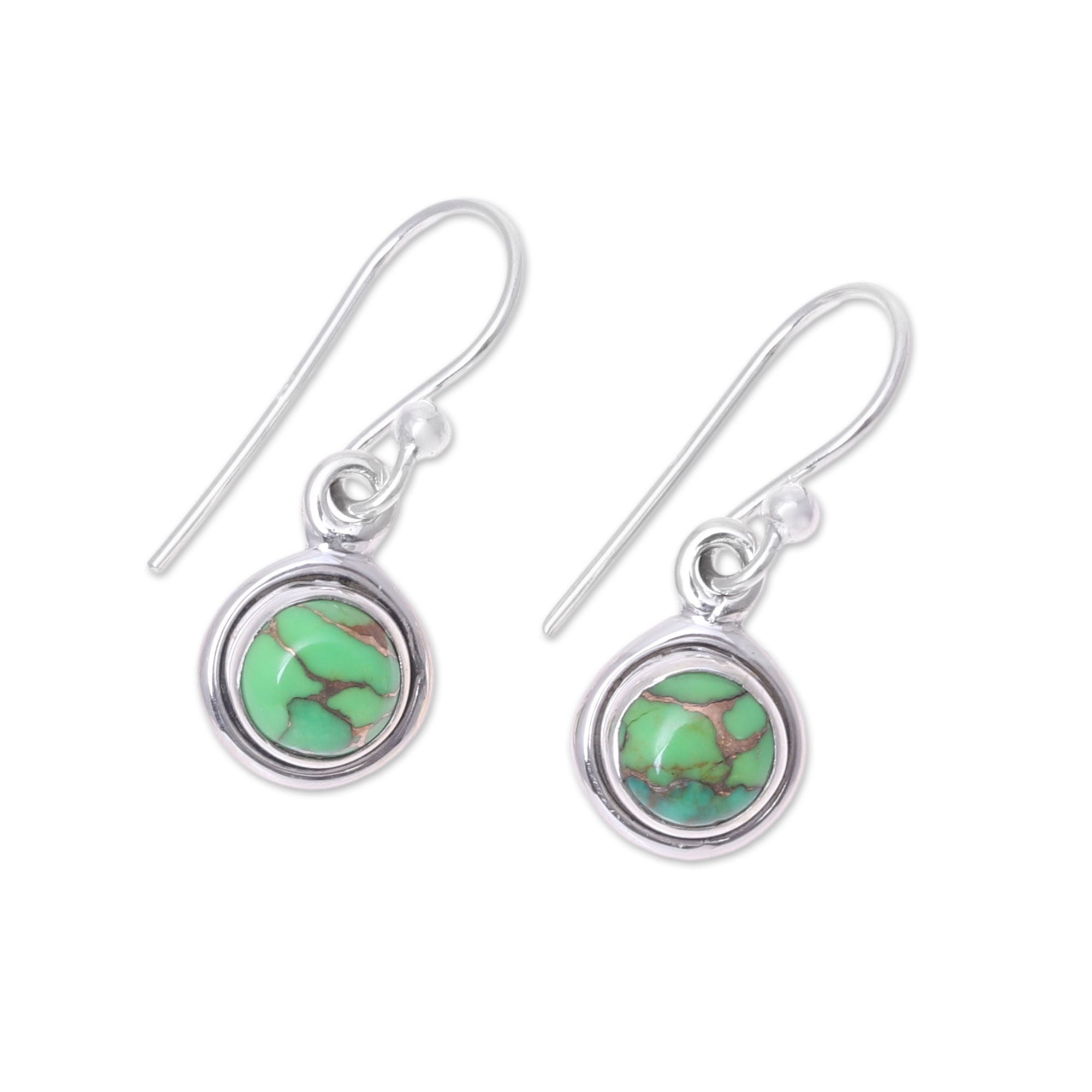 Premium Sterling Silver Green Turquoise Moon Dangle Earrings