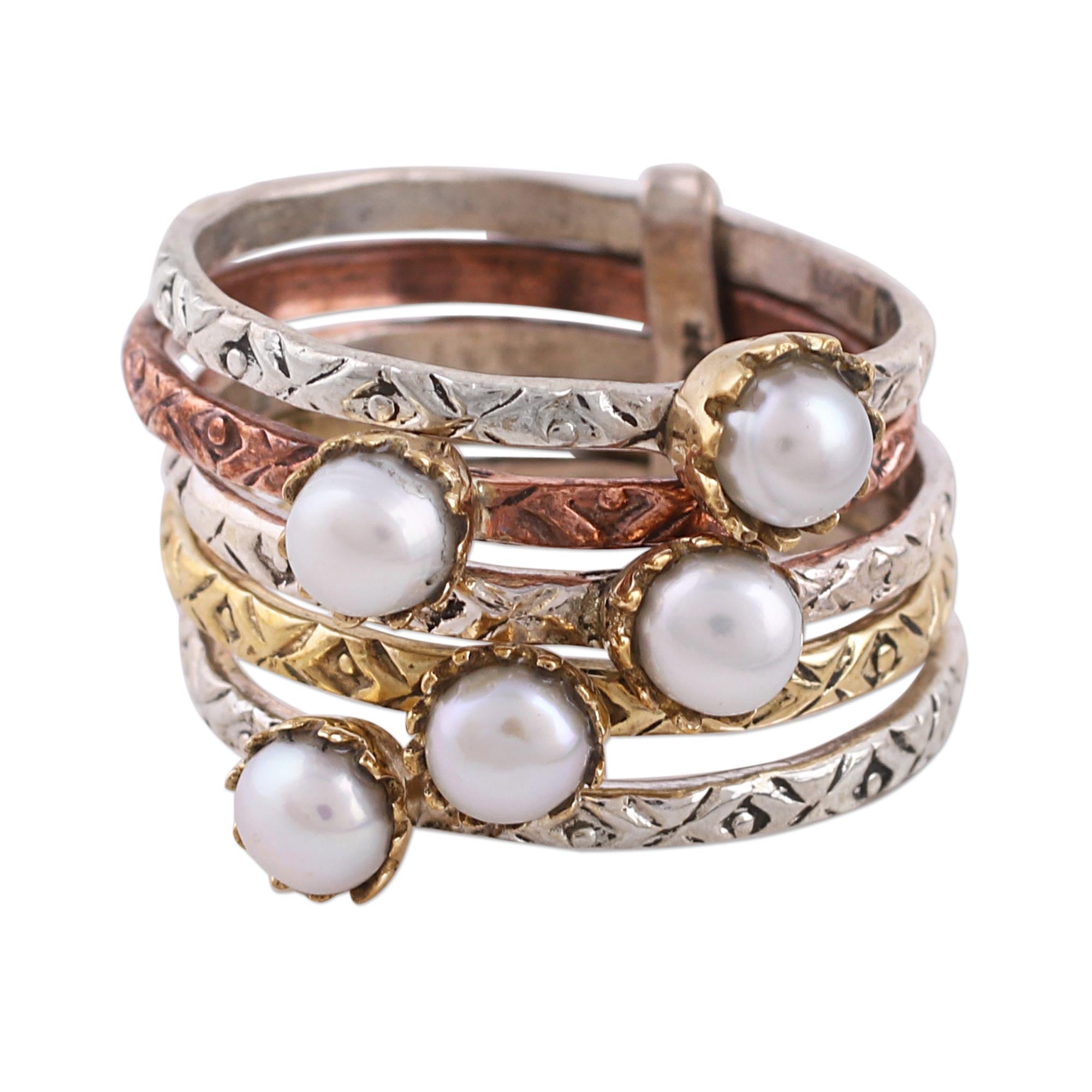 Premium Alluring Globes Ring - White Cultured Pearl & Sterling Silver Handcrafted Jewelry