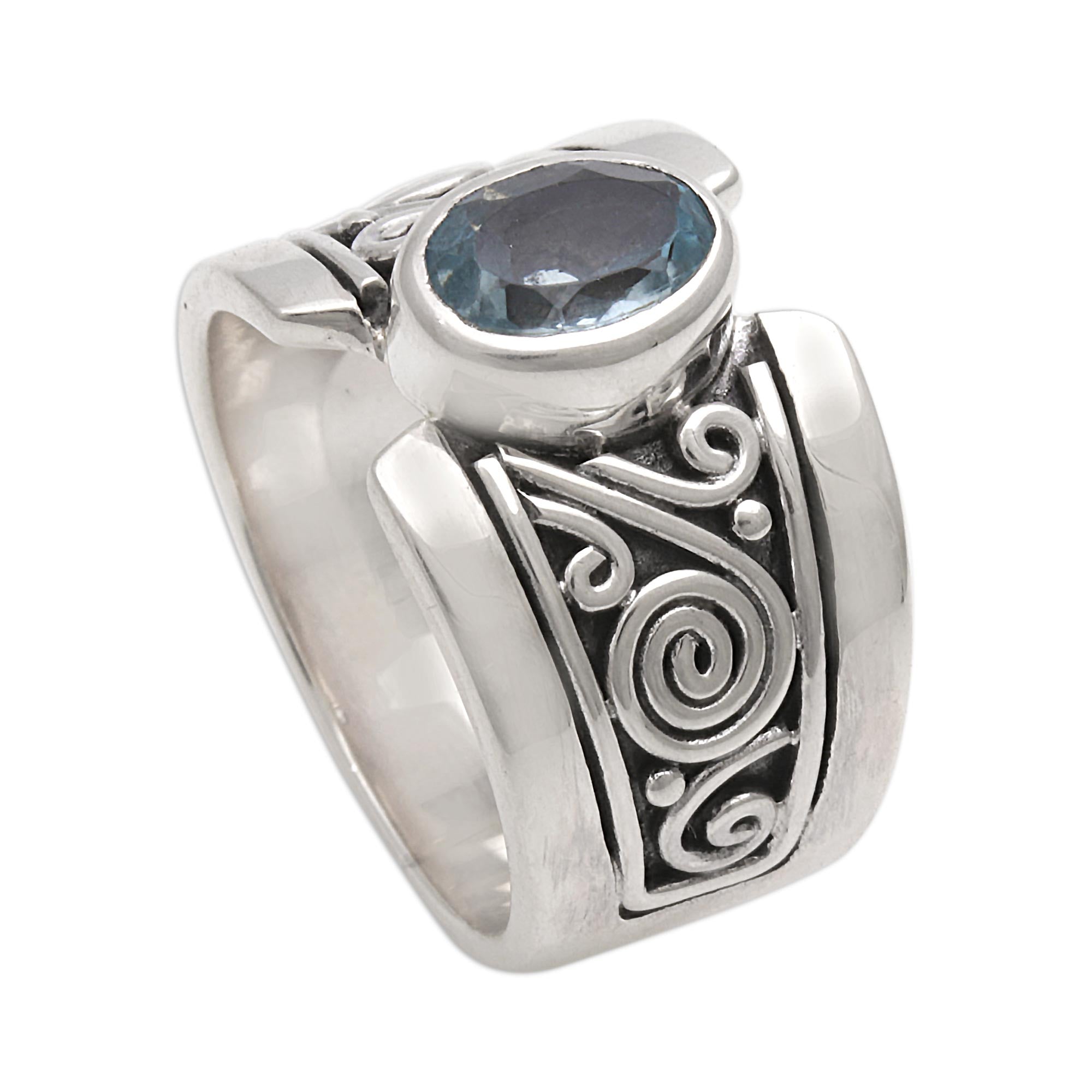 Premium Blue Karma Sterling Silver Ring with Blue Topaz - Artisan Crafted in Bali