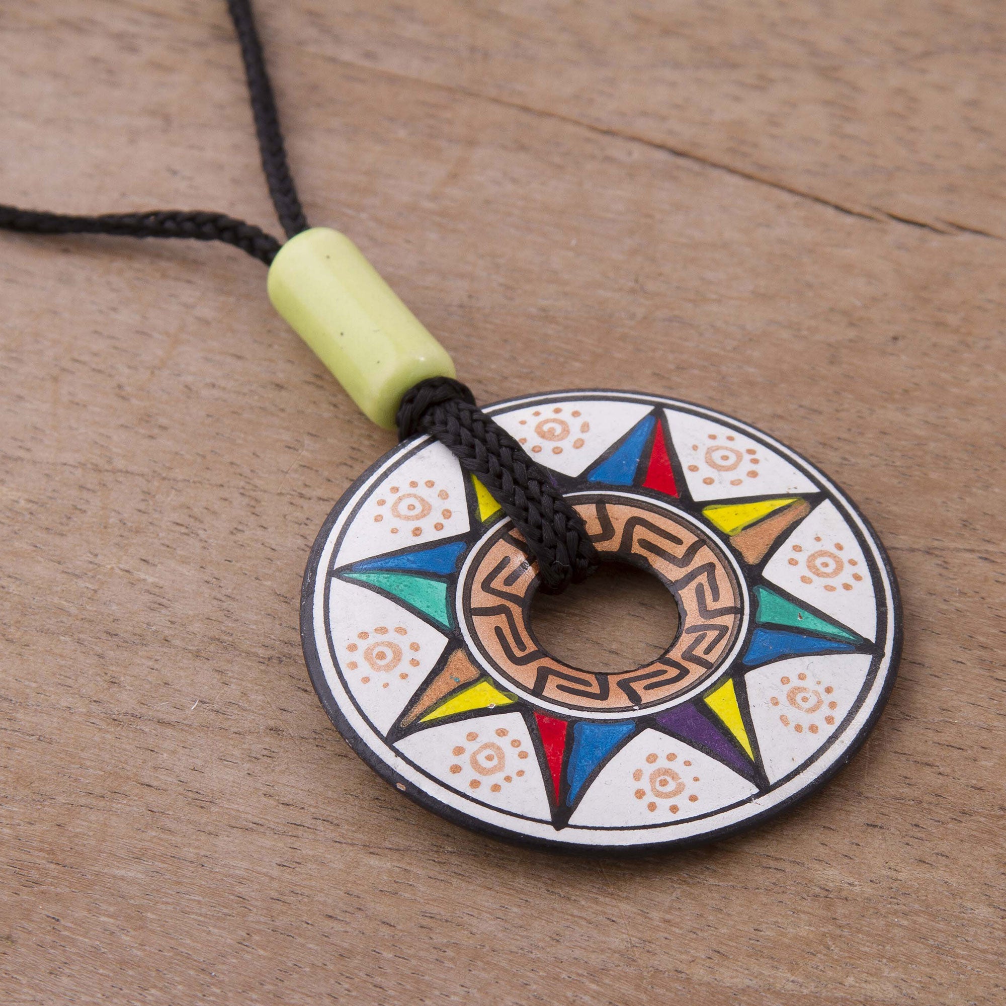 Premium Multicolored Sun Ceramic Pendant Necklace – Handcrafted in Peru