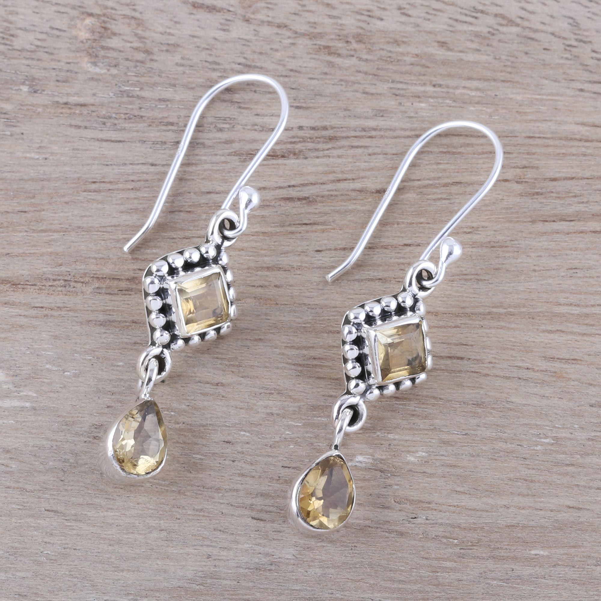 Premium Shimmering Light Citrine Dangle Earrings - Sterling Silver Elegance