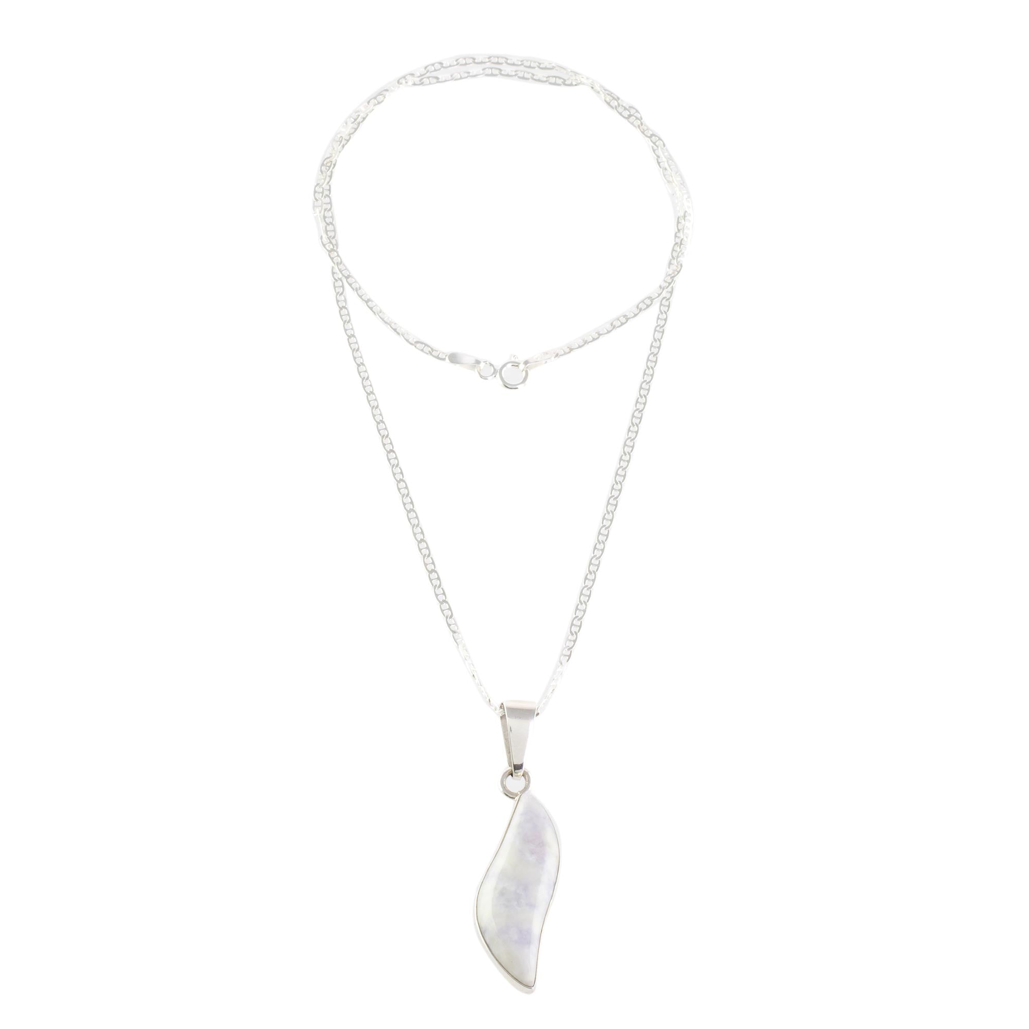 Premium Guatemalan Sterling Silver Lilac Jade Leaf Pendant Necklace