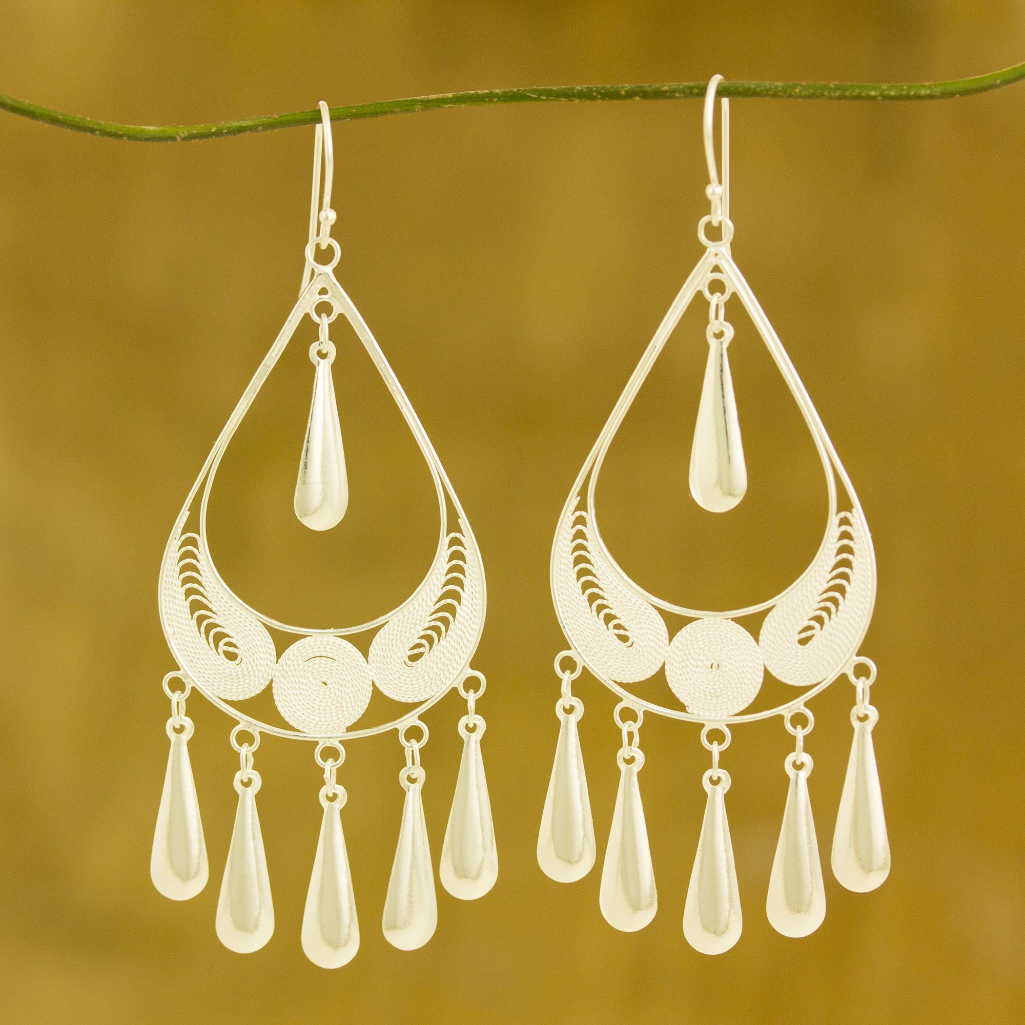 Premium Mystic Rain Sterling Silver Filigree Earrings