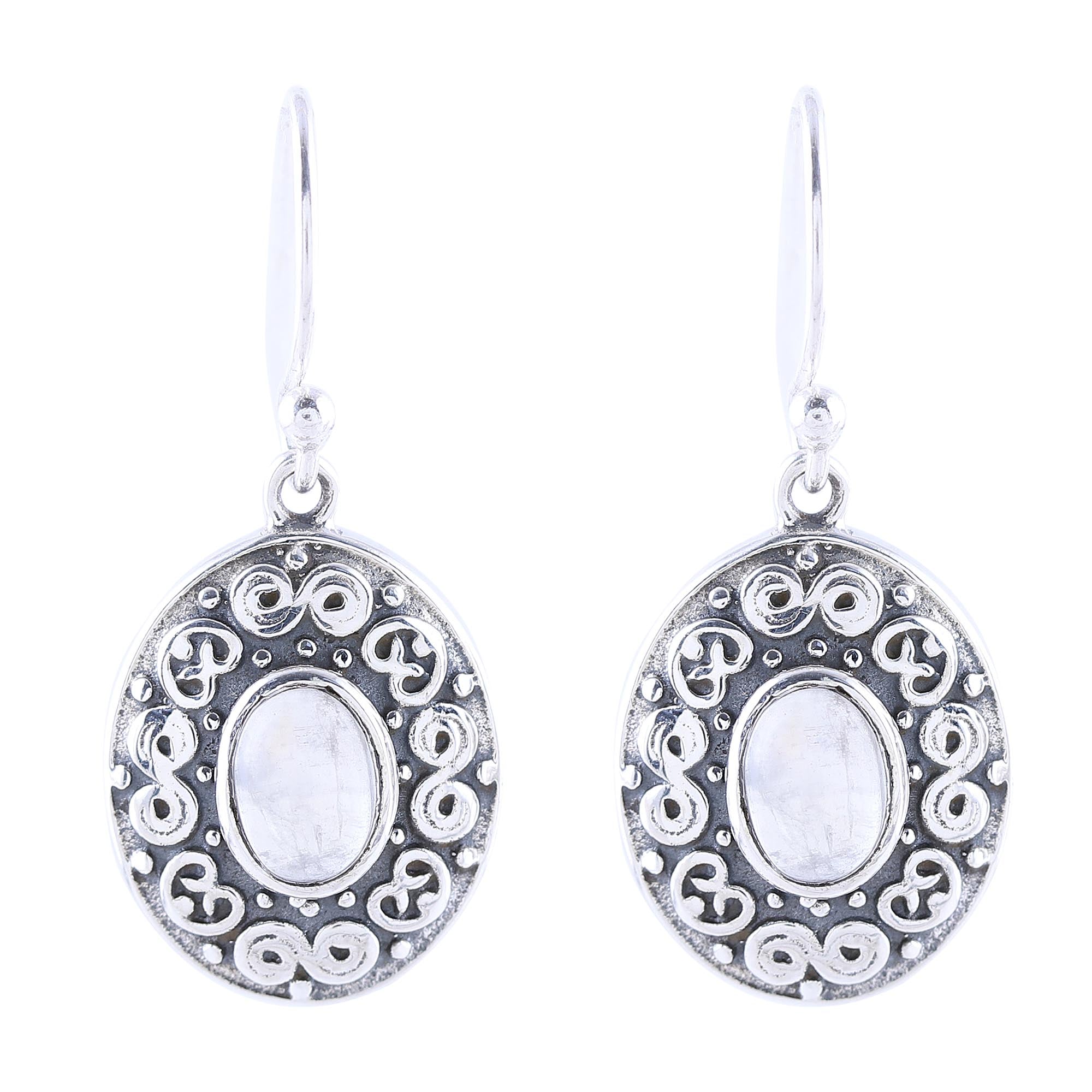 Premium Swirling Ellipse Moonstone Dangle Earrings – Handcrafted in India