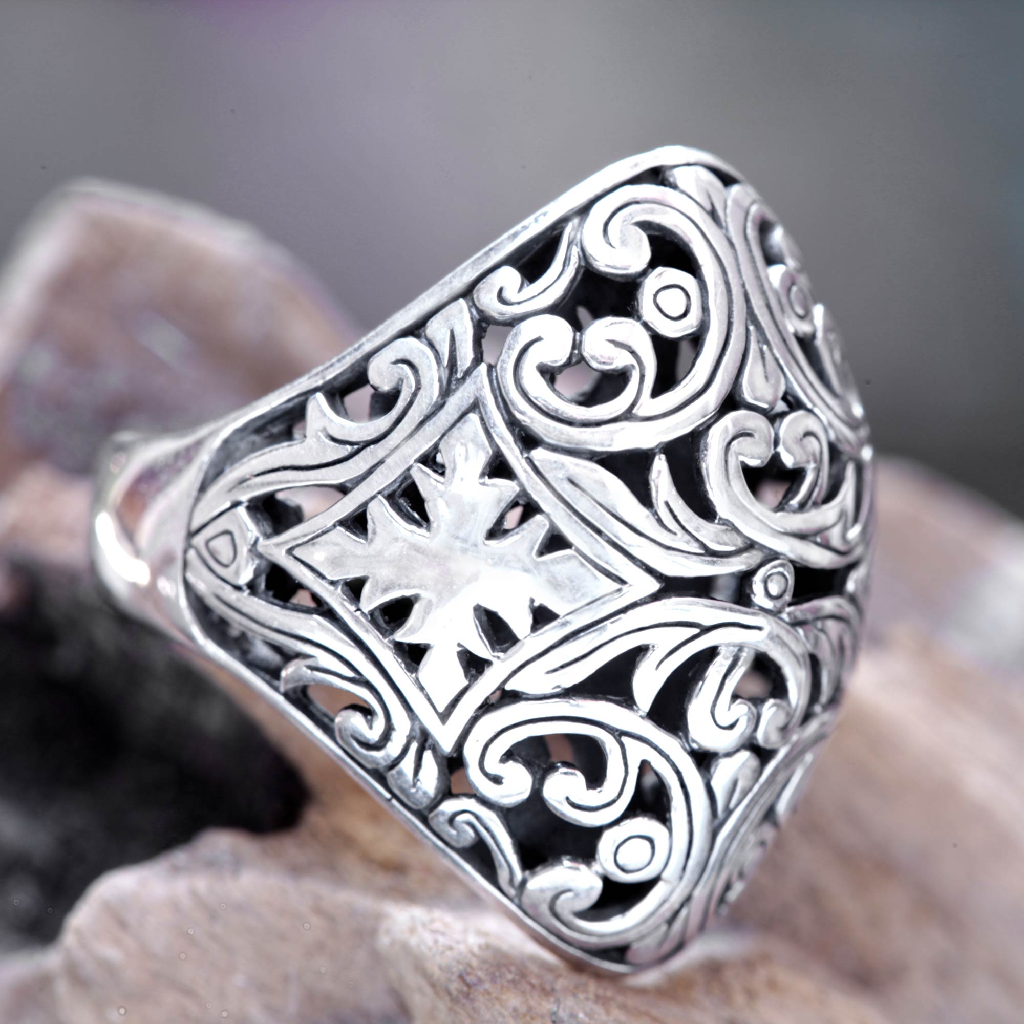 Premium Kedaton Forest Sterling Silver Domed Ring – Handcrafted in Bali