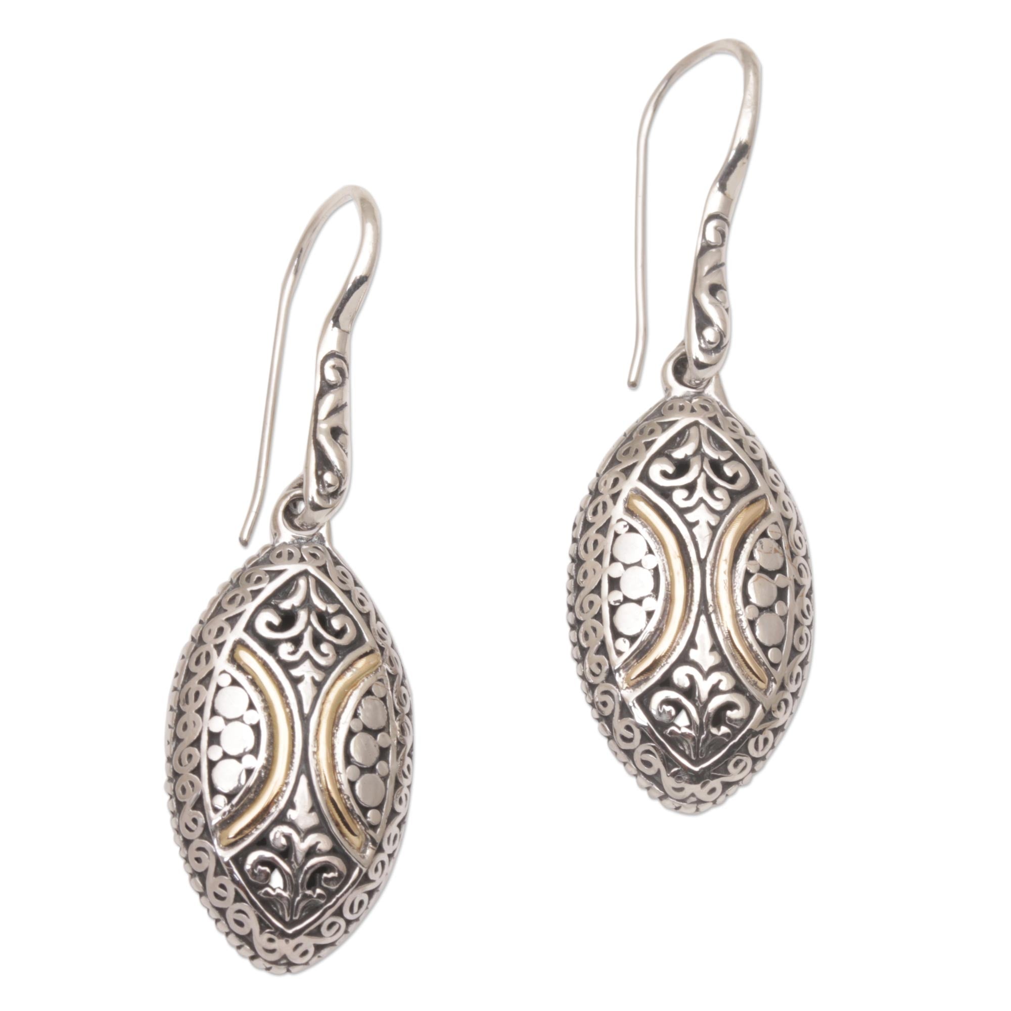 Premium Bali-Inspired 18k Gold Accent Sterling Silver Dangle Earrings