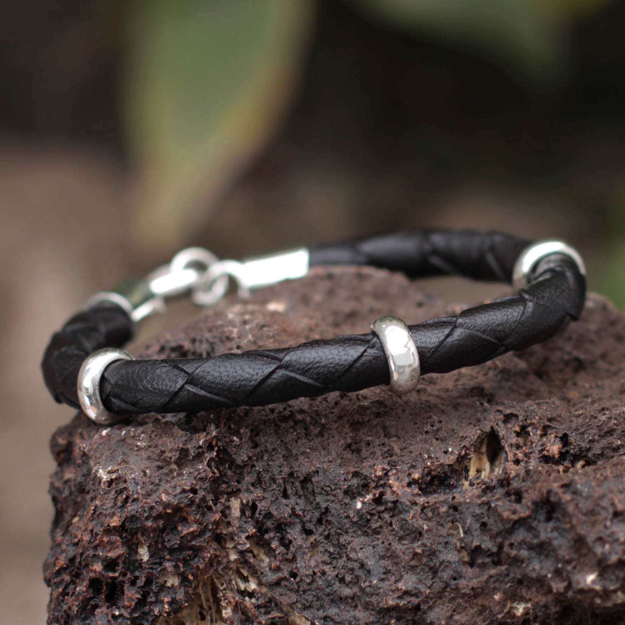 Premium Black Braided Leather Bracelet for Men