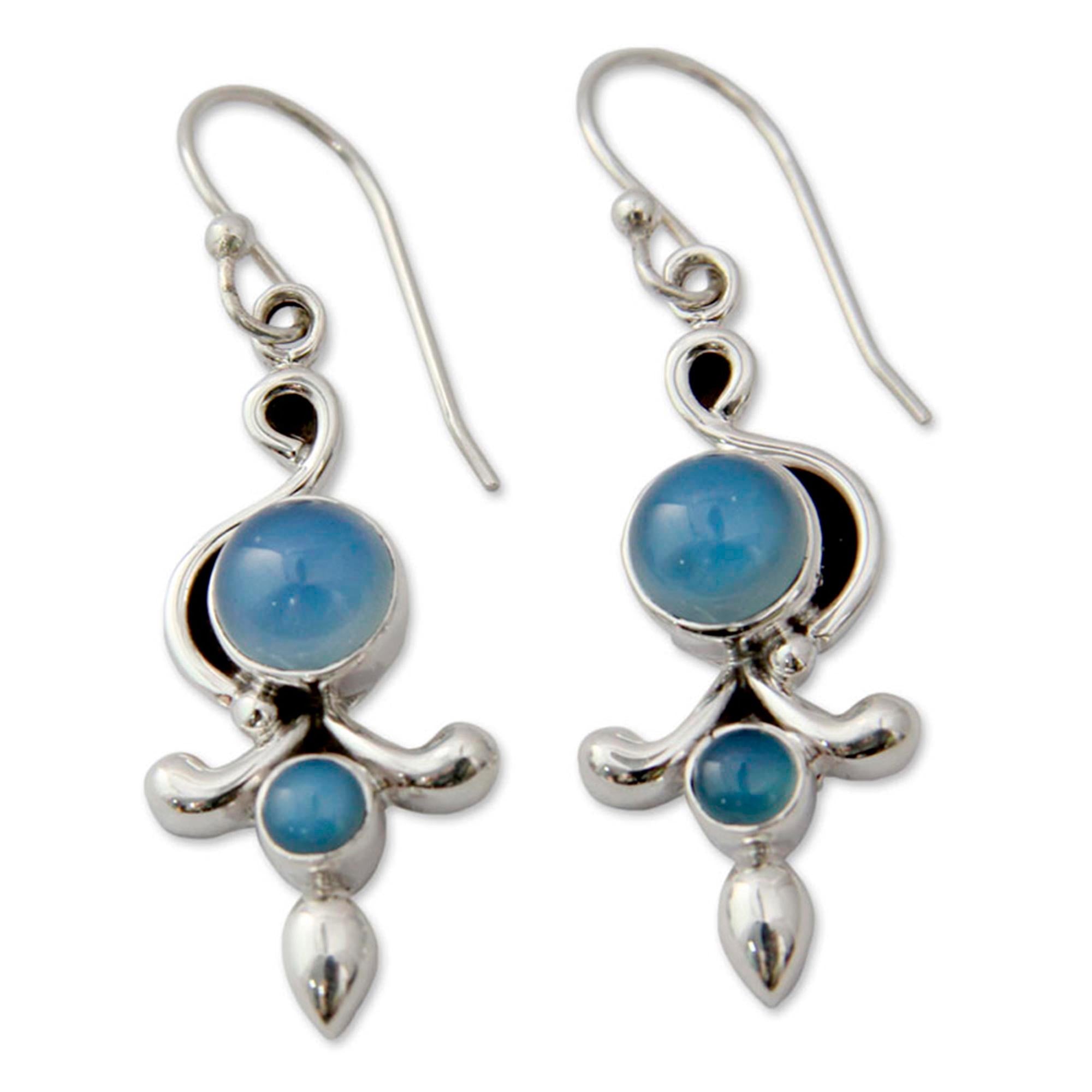 Premium Sky Garland Sterling Silver & Chalcedony Earrings | Handcrafted Indian Jewelry