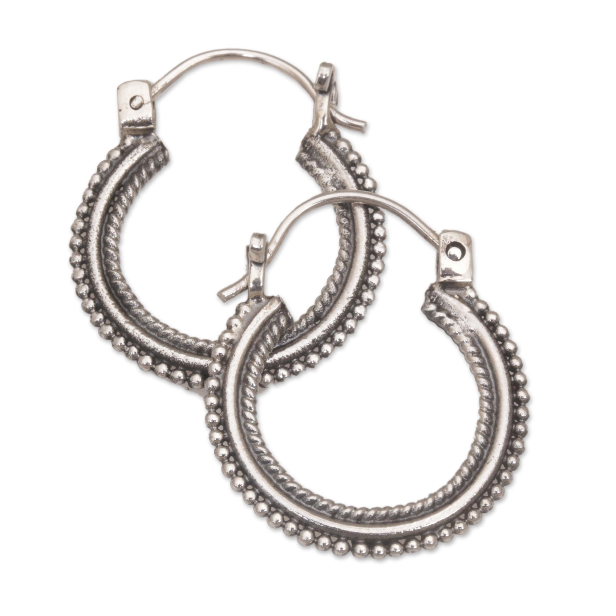 Premium Sterling Silver Hoop Earrings with Unique Beaded & Rope Textures