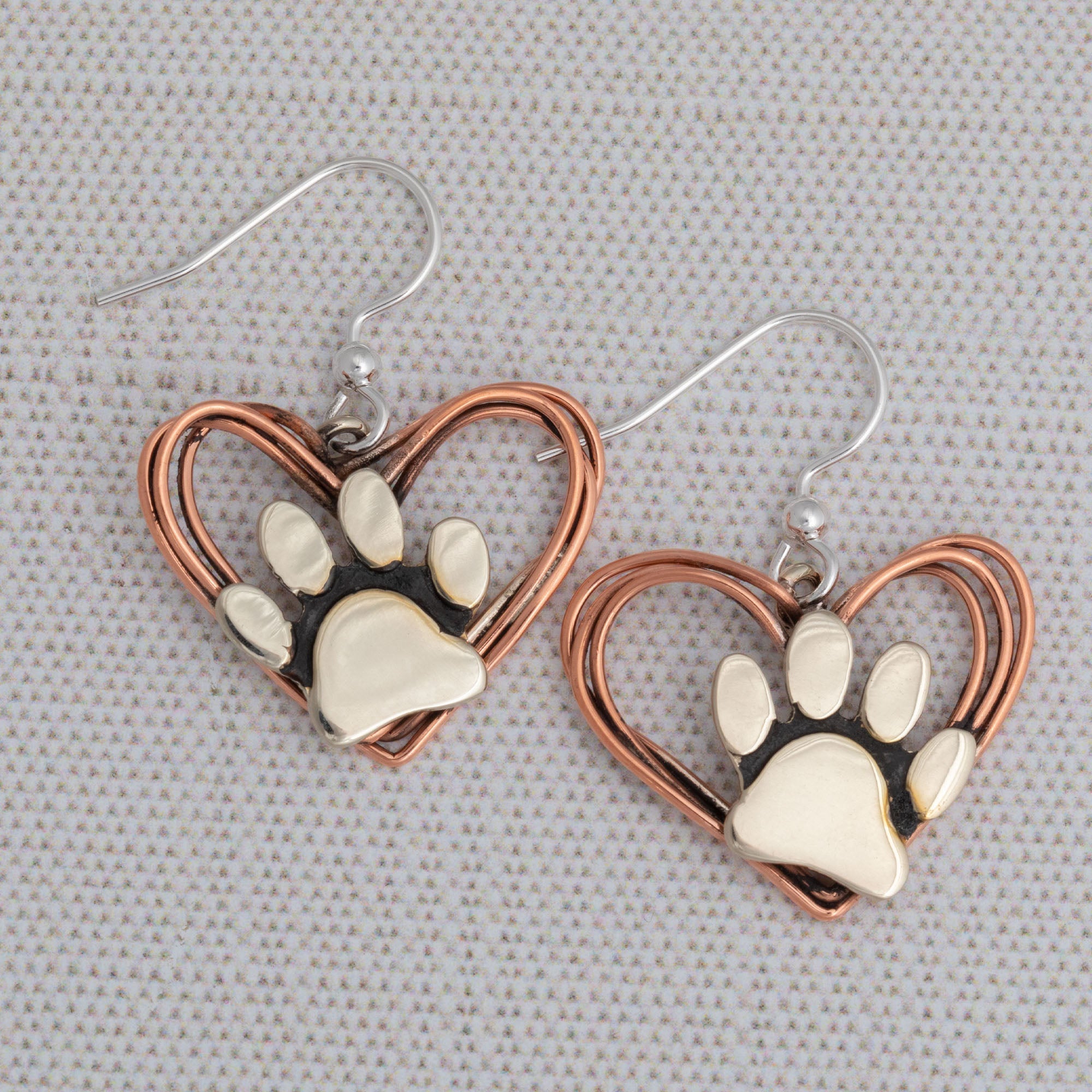 Premium Mixed Metal Paw Print Heart Earrings