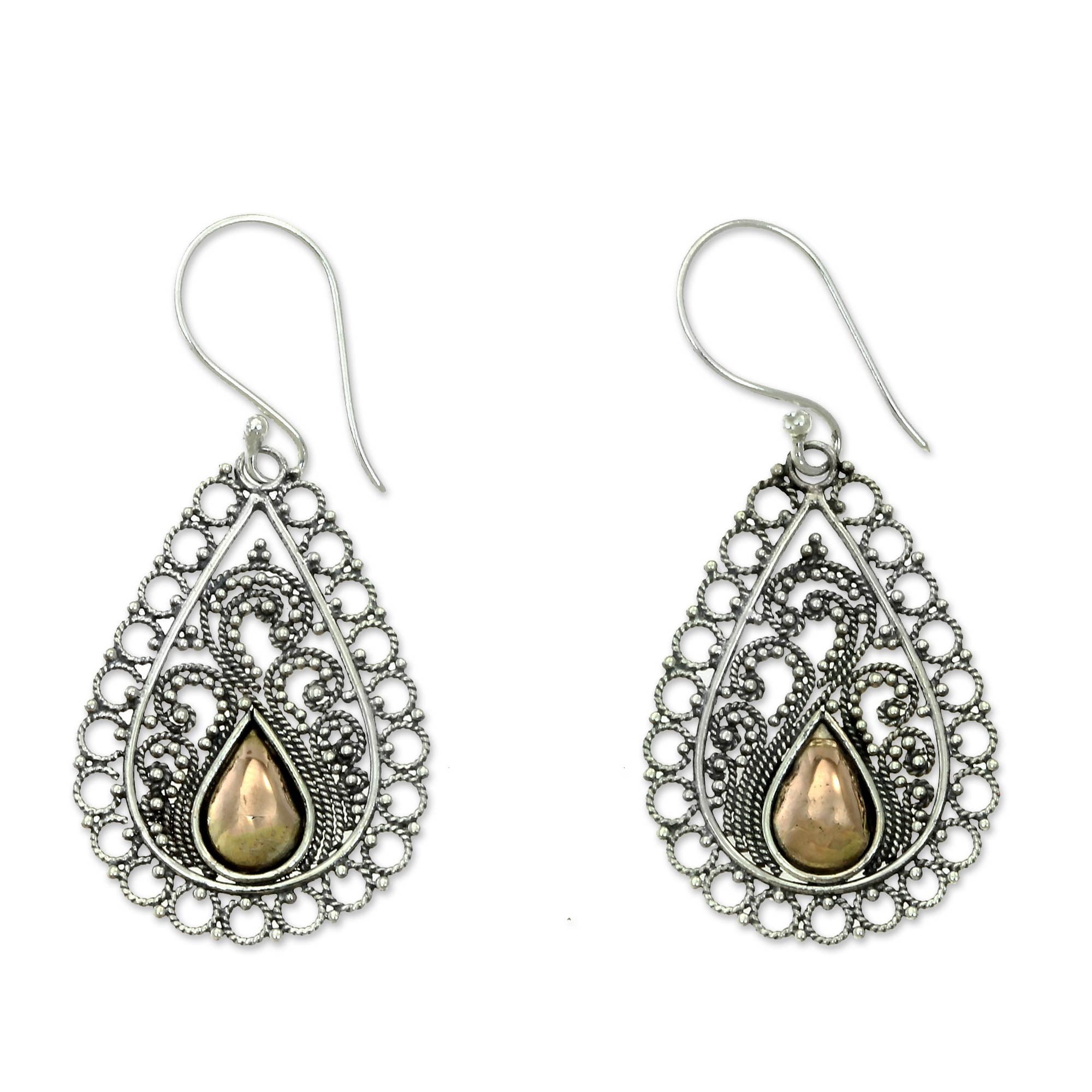 Premium Silver Lace Earrings with 18k Gold Accent