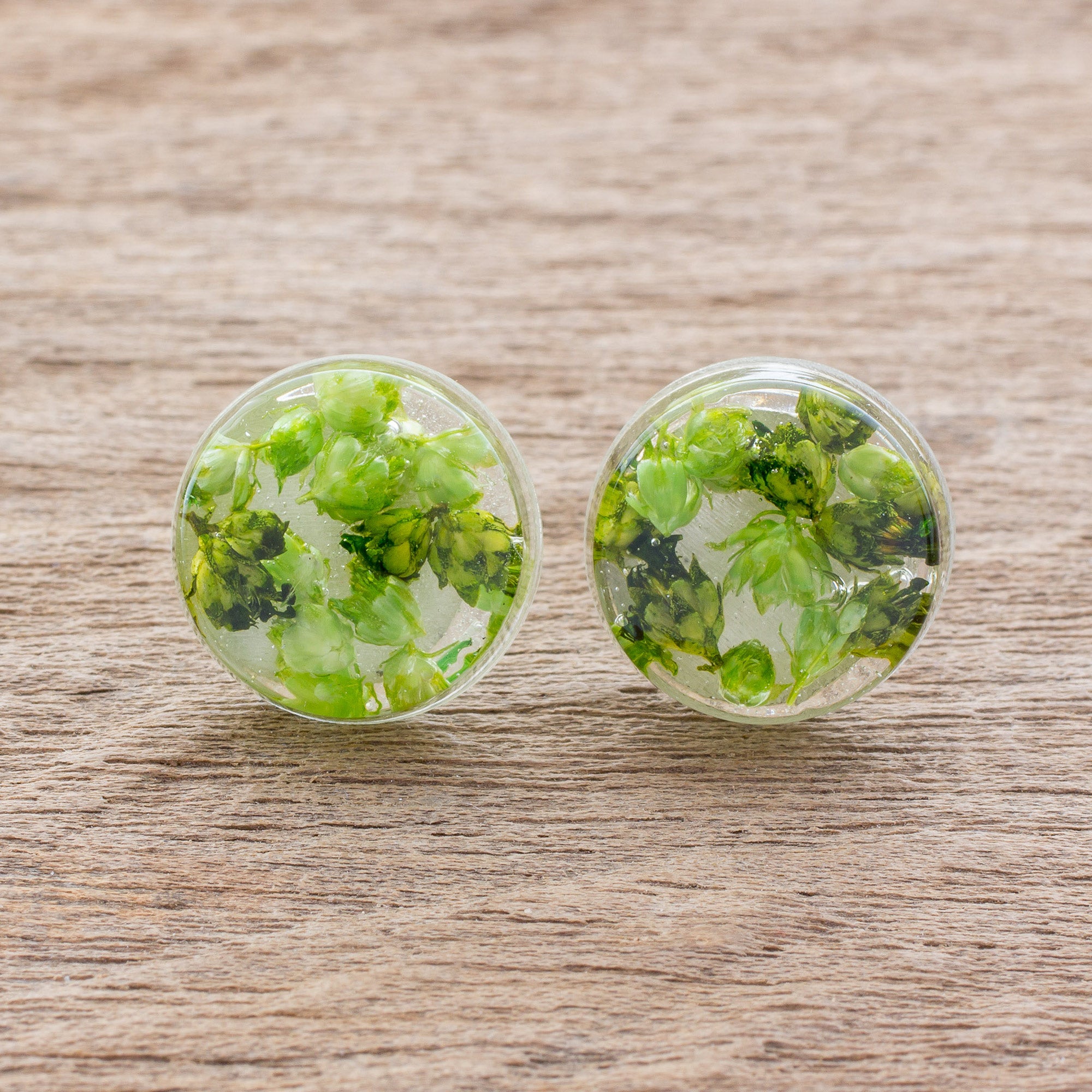 Premium Eternal Green Bouquet Resin Earrings – Handcrafted in Costa Rica