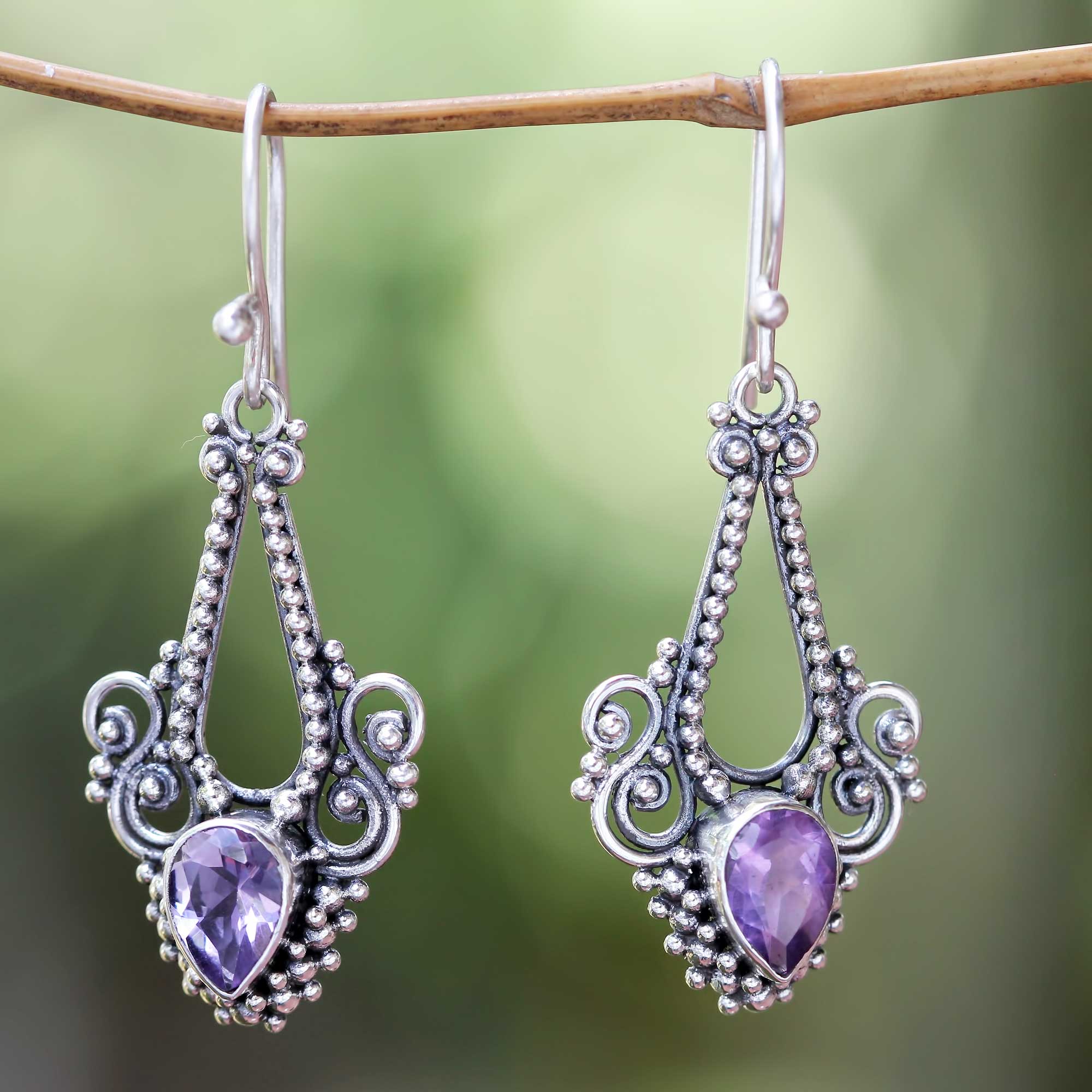 Premium Balinese Glitz Pisces Amethyst Birthstone Sterling Silver Hook Earrings