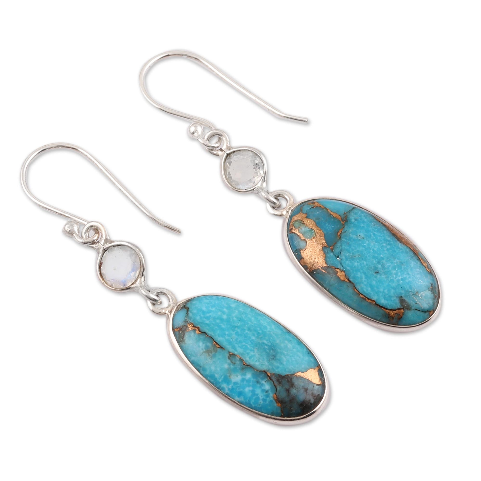 Premium Celestial Light Earrings: Rainbow Moonstone & Turquoise