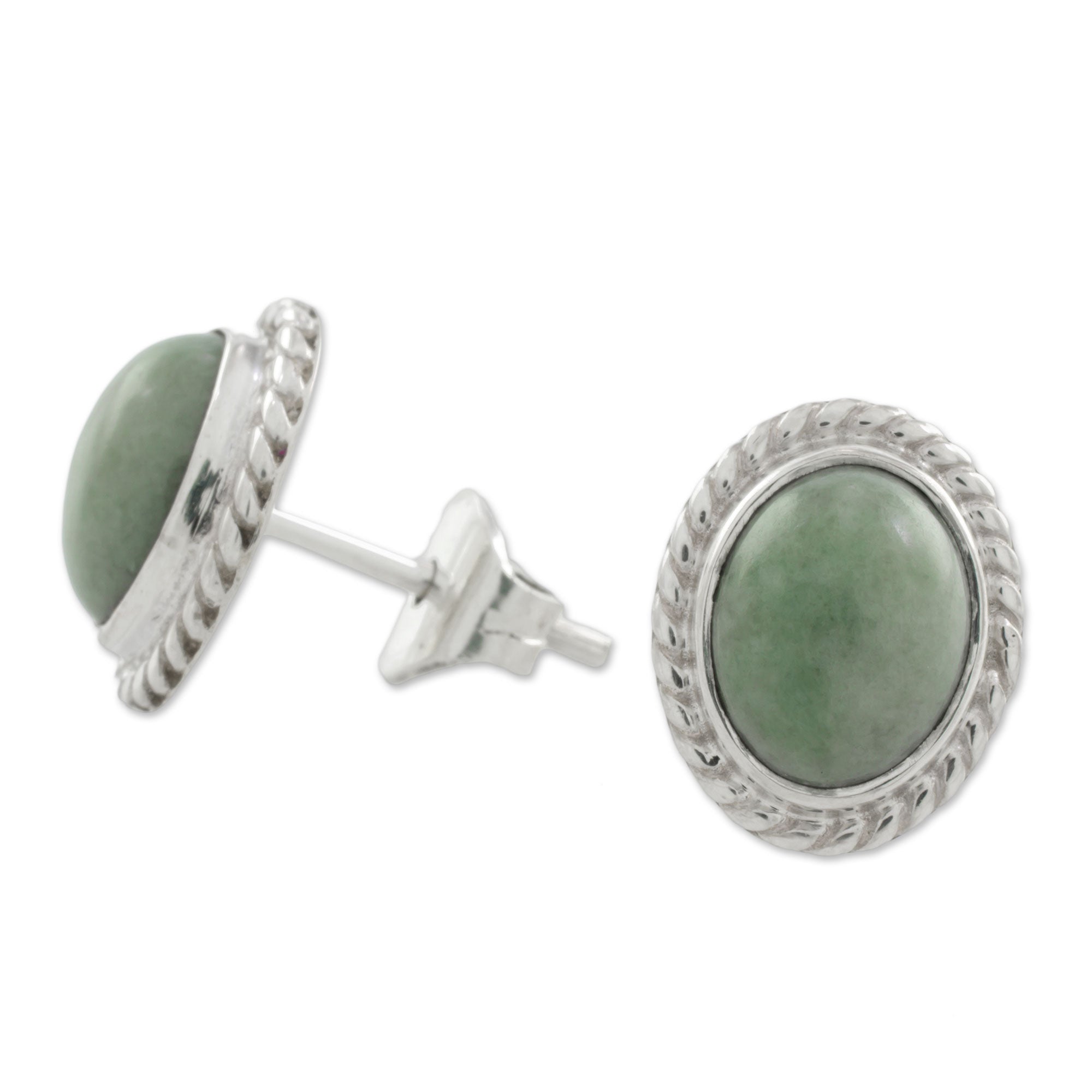 Premium Light Green Jade Oval Stud Earrings - Handcrafted in Guatemala