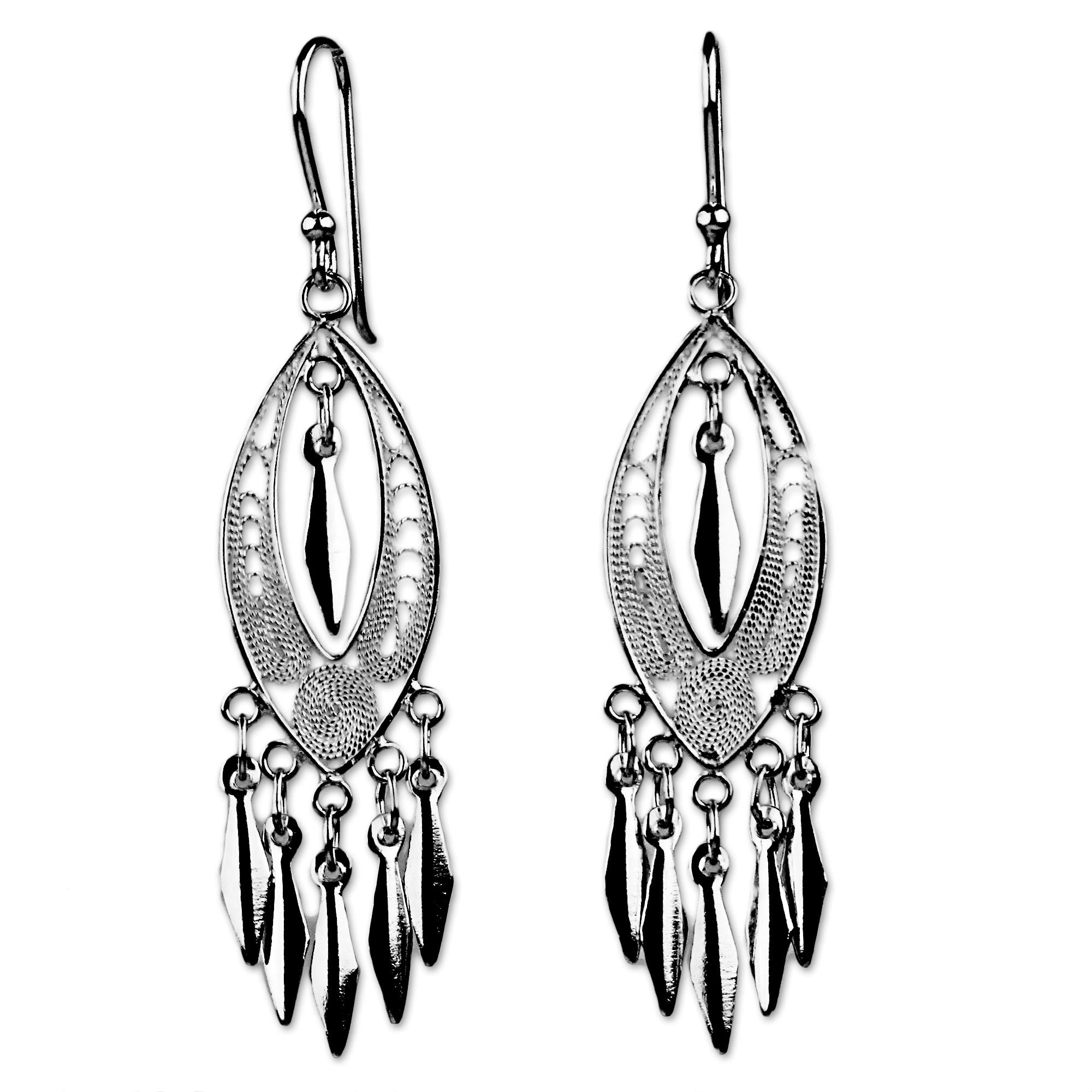 Premium Shining Spears Silver Chandelier Earrings - Handcrafted Elegance