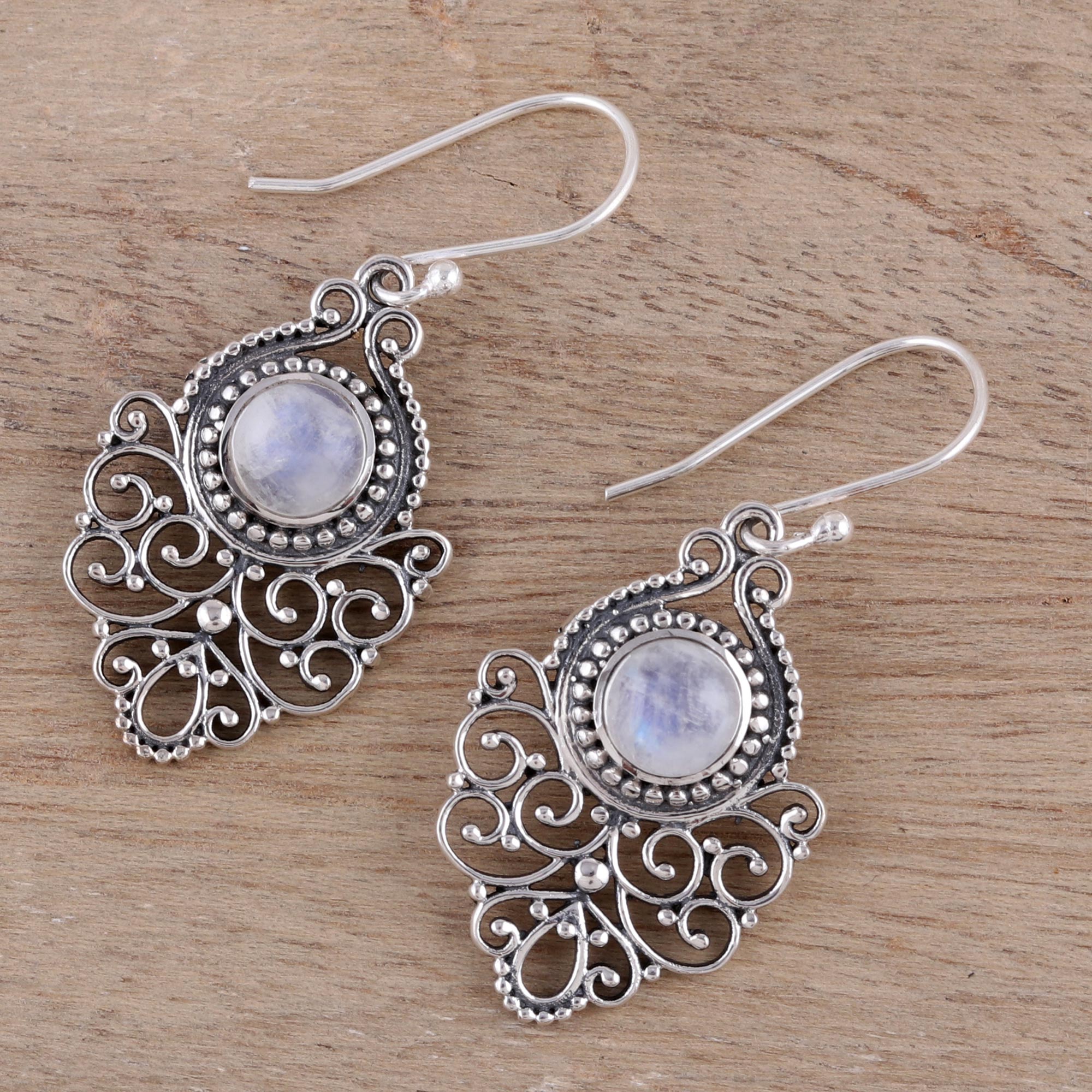 Premium Sterling Silver Rainbow Moonstone Dangle Earrings - Everlasting Joy Collection