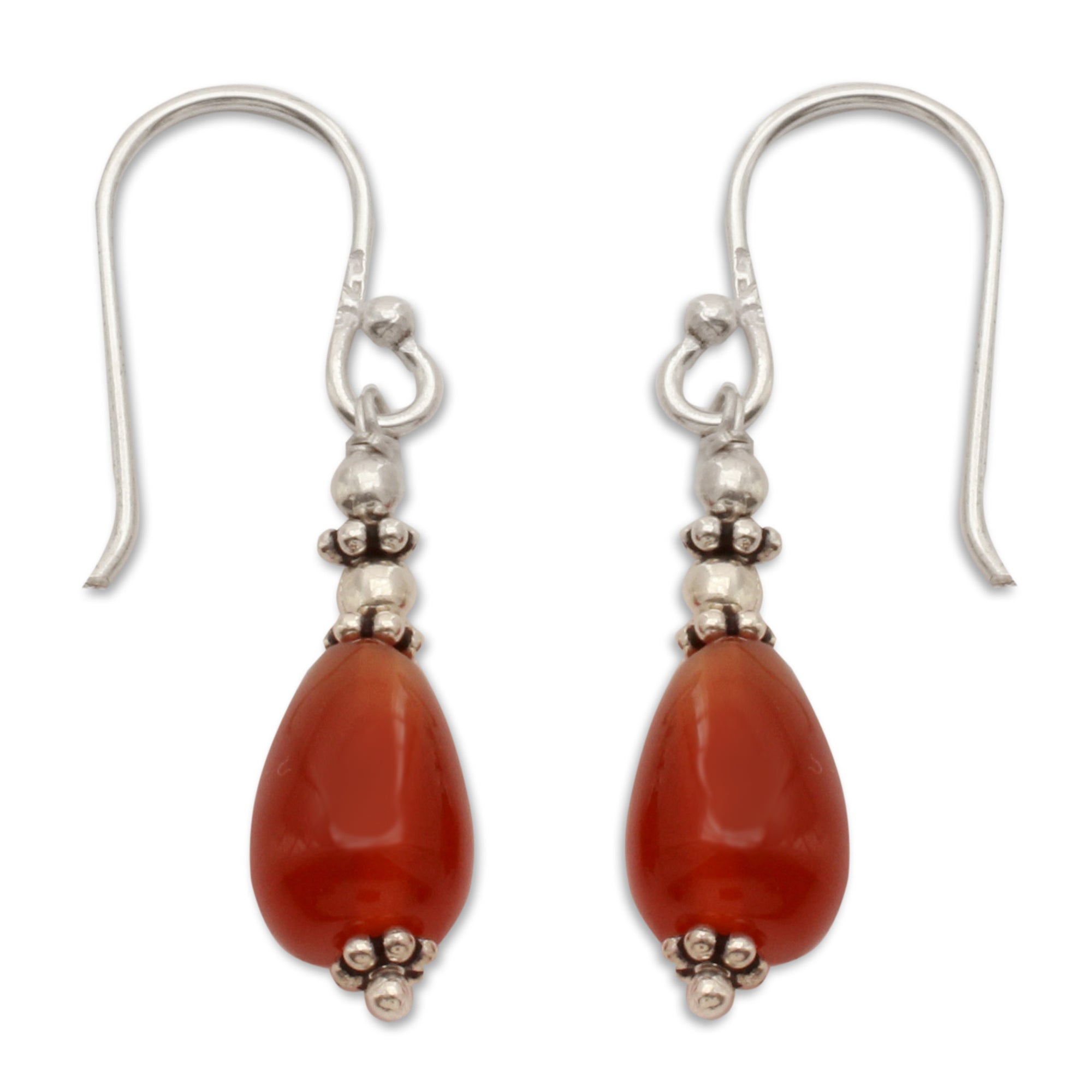 Premium Fire Silver Dangle Earrings - Carnelian Birthstone Jewelry