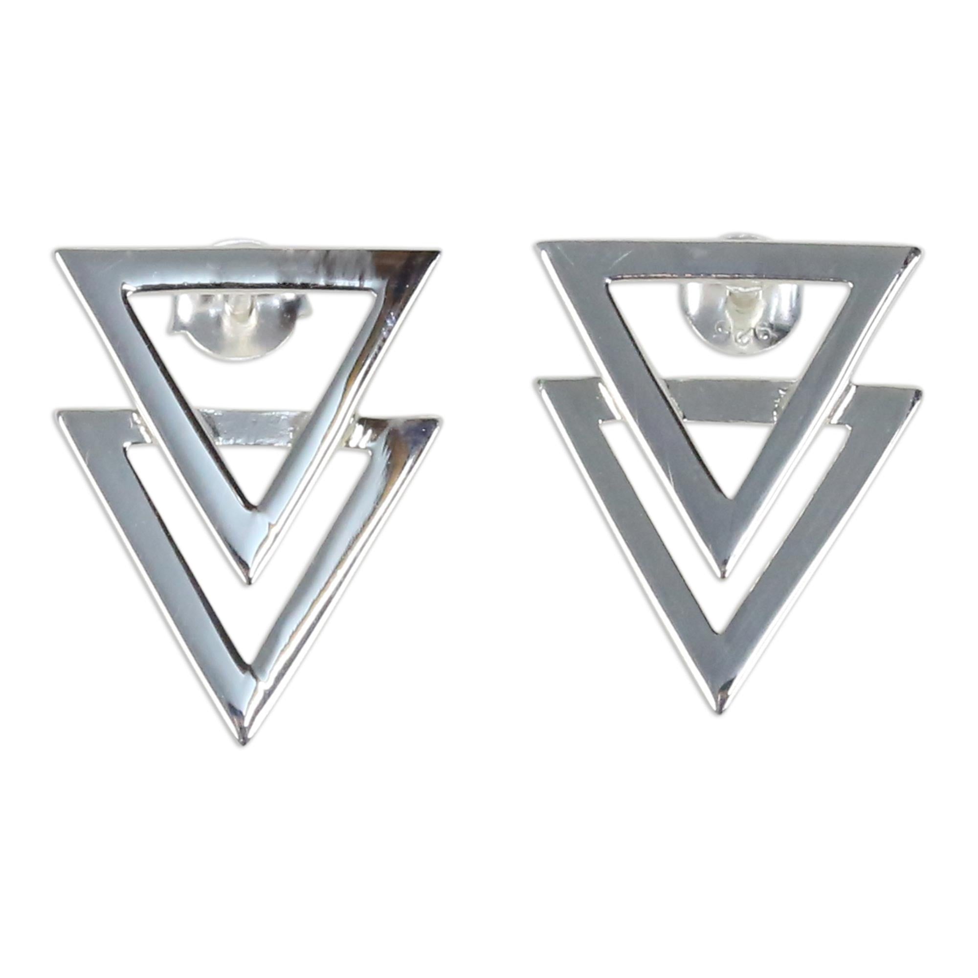 Premium Geometric Shine 925 Sterling Silver Double Triangle Earrings