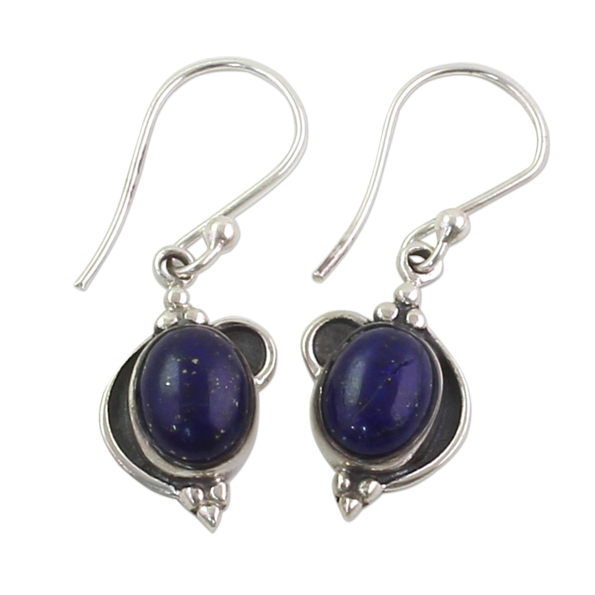 Premium Lapis Lazuli Silver Dangle Earrings – Handcrafted Elegance