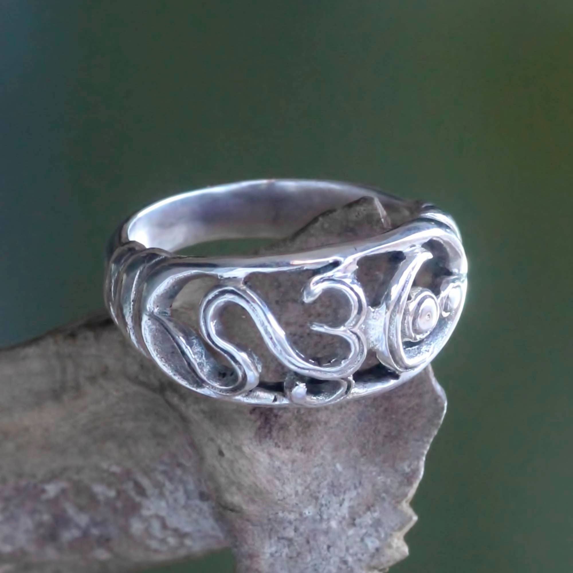 Premium Handmade Sterling Silver Om Ring - Spiritual Elegance