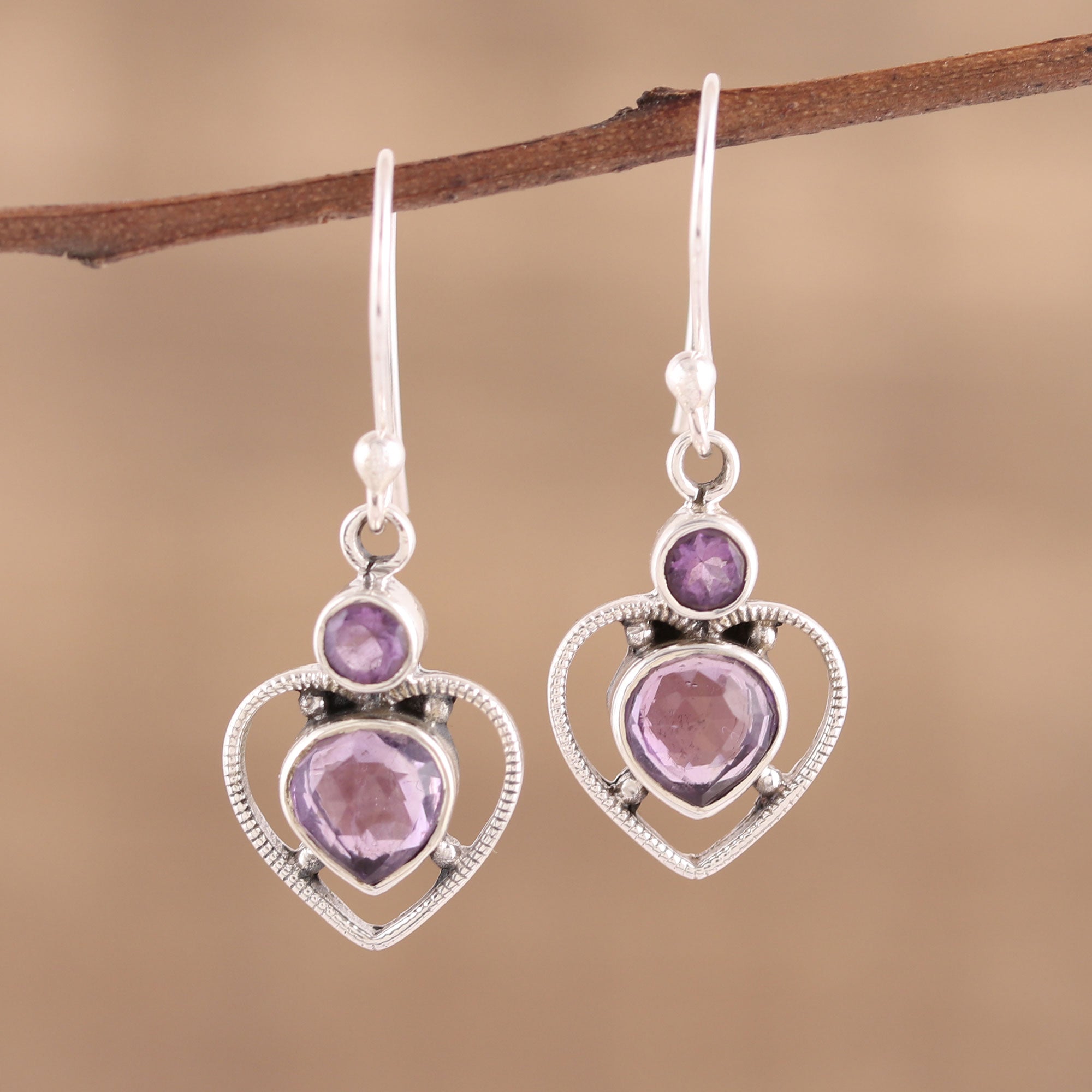 Premium Lavender Heart Handmade 925 Sterling Silver Amethyst Earrings