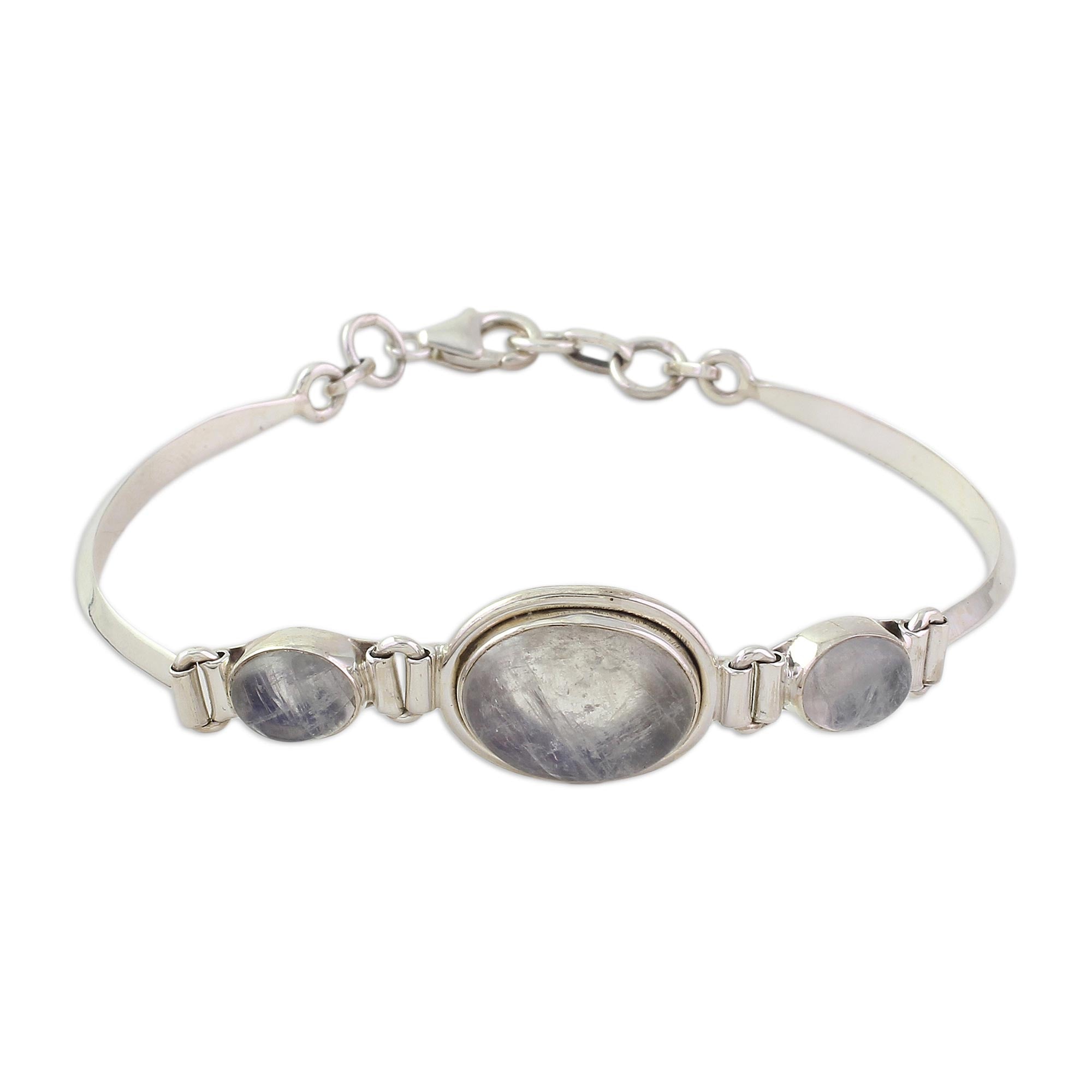 Premium Icy Rainbow Moonstone Sterling Silver Bracelet