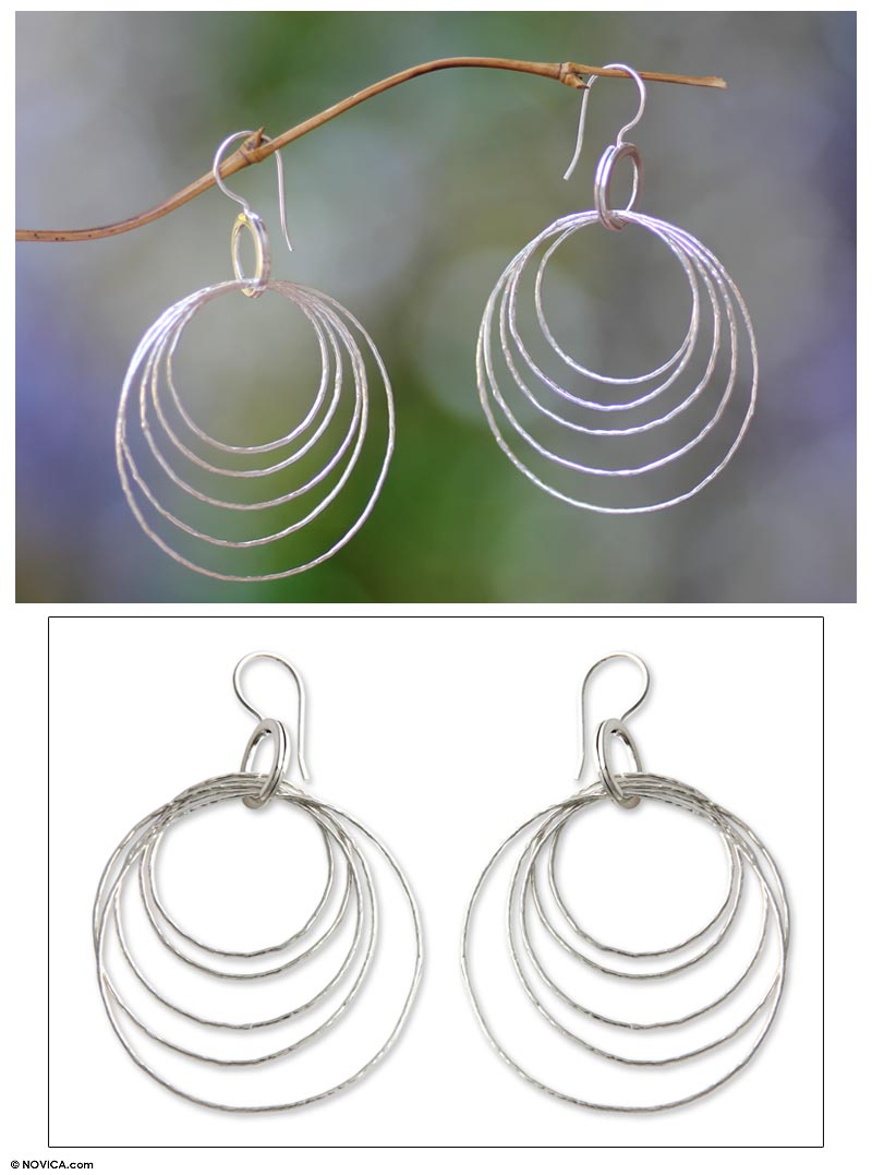 Premium Five Orbit Sterling Silver Dangle Earrings - Handcrafted Elegance