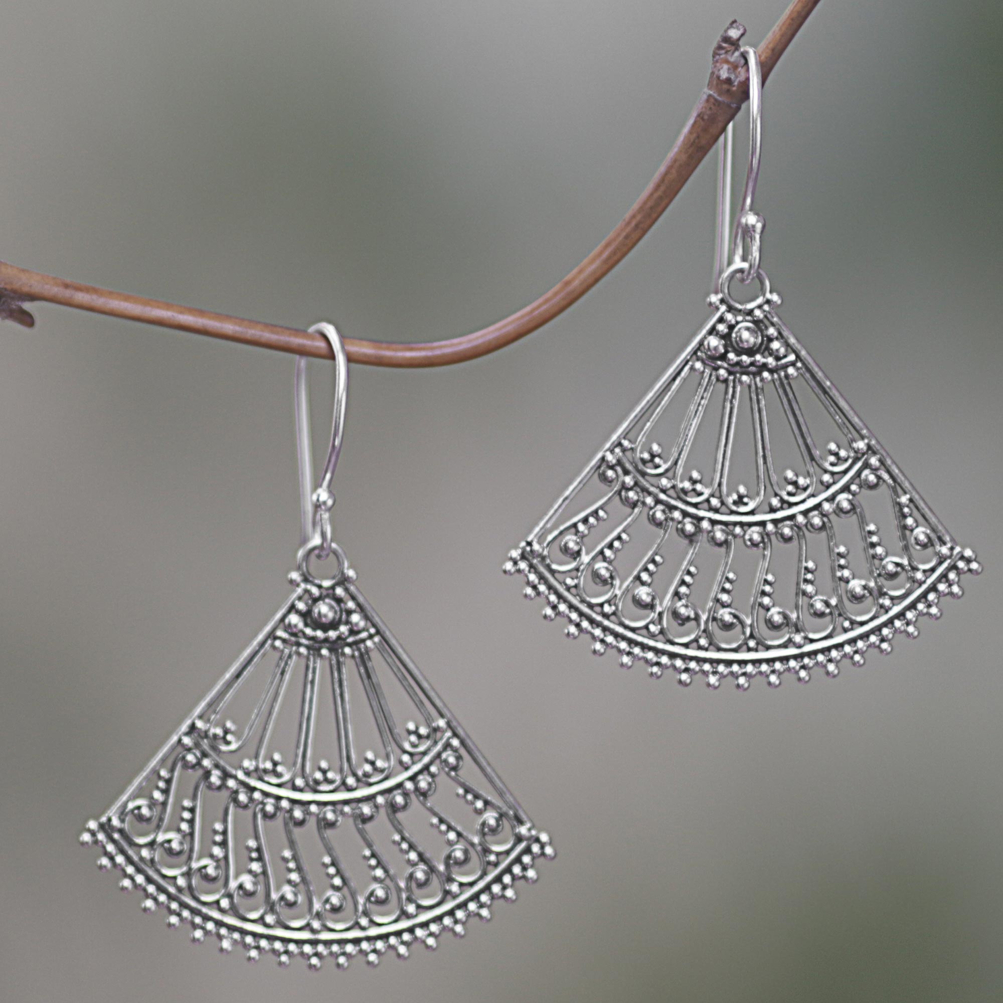 Premium Legong Dance-Inspired Sterling Silver Fan Dangle Earrings