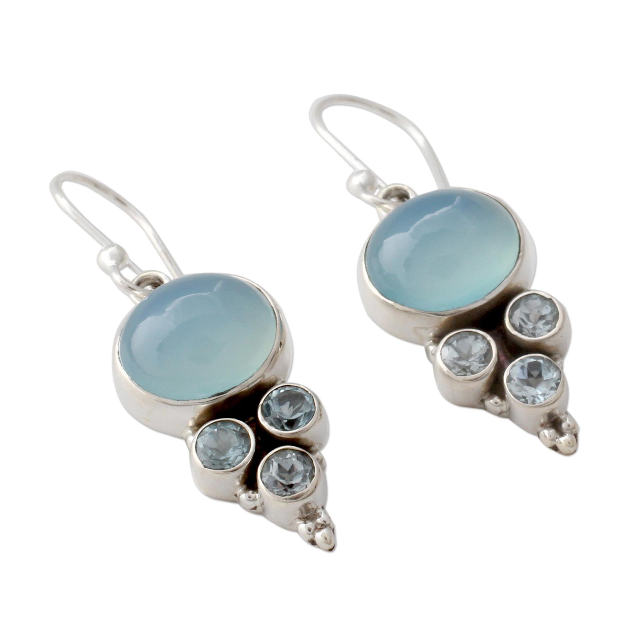 Premium Bubbling Stream Earrings – Topaz & Chalcedony Sterling Silver